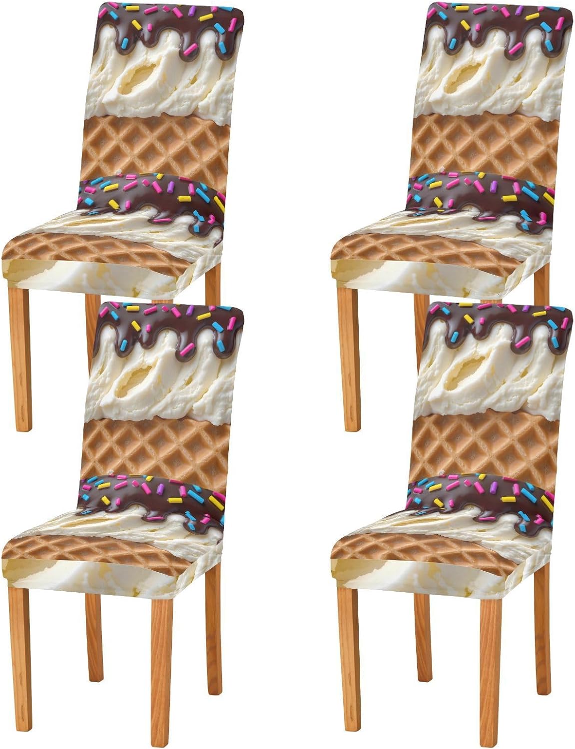 ALAZA Chair Covers for Dining Room, Chocolate Ice Cream Waffles Stretch Chair Cover Sets Chair Protector Removable Washable for Ktichen Restaurant Hotel