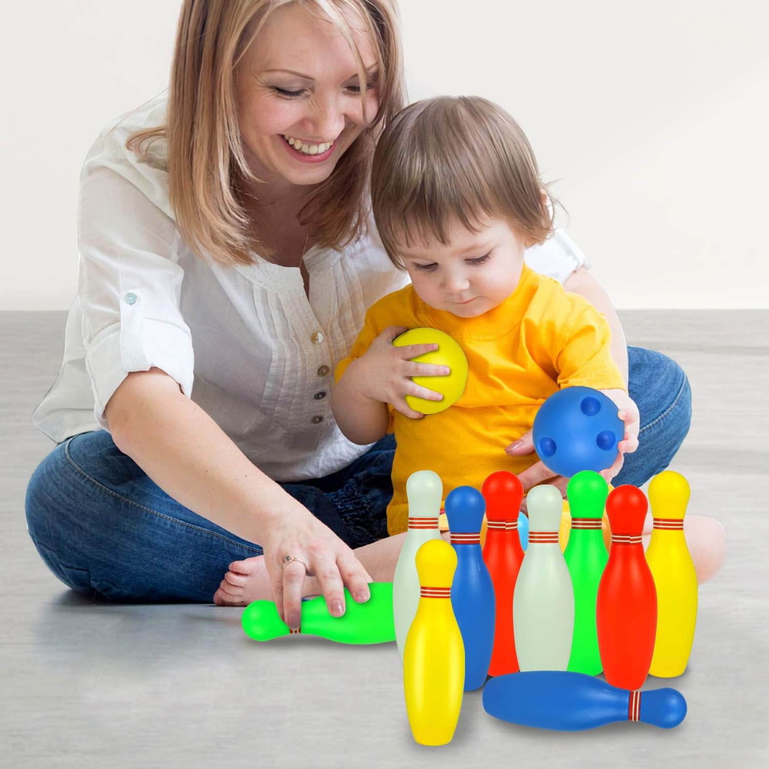 Mini Bowling Set for Kids with 2 Balls Indoor Party Games Family Fun Activities Birthday Educational Learning Toys Preschool Boys Girls 3 4 5 6 Years Old