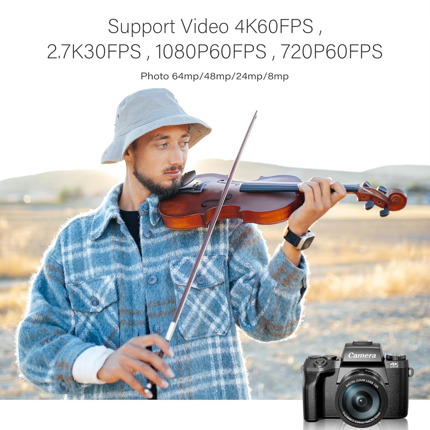 Digital Camera, 4K 64MP WiFi Touch Screen Vlogging Camera, 32GB SD Card, Lens Hood, Dual Cameras, 3000mAh Battery, 4" Display - Black 4