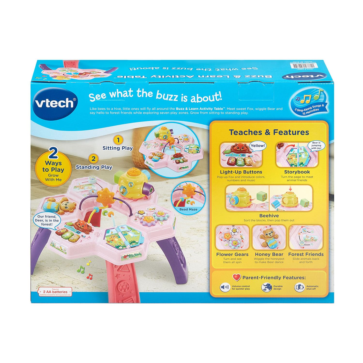 VTech Buzz and Learn Table d'activités avec Sept Zones de Jeu interactives, Rose