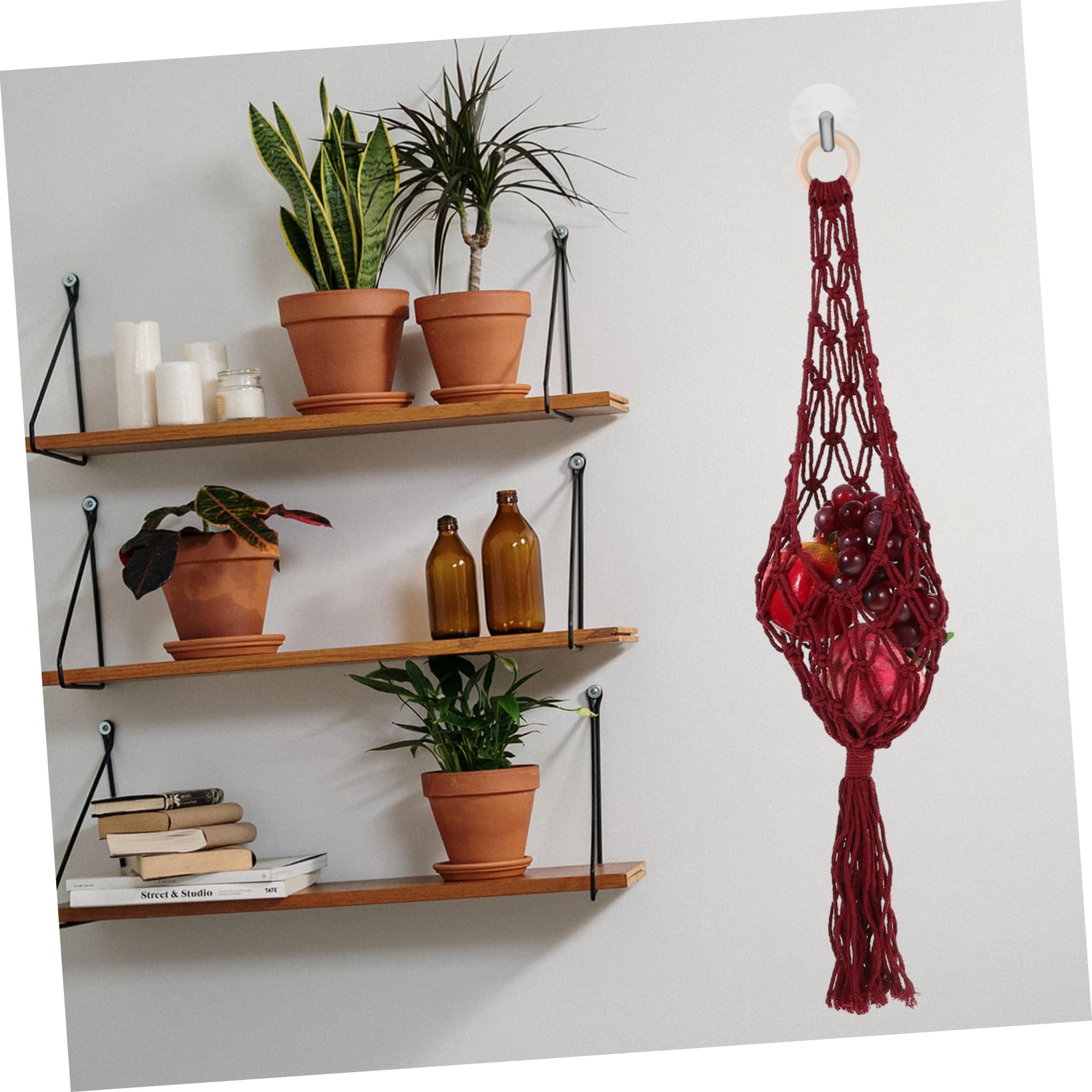 SHOWERORO Macrame Hanging Fruit Basket Handwoven Storage Organizer for Kitchen Multi Function Vegetable Holder Rope Design for Home Housewarming