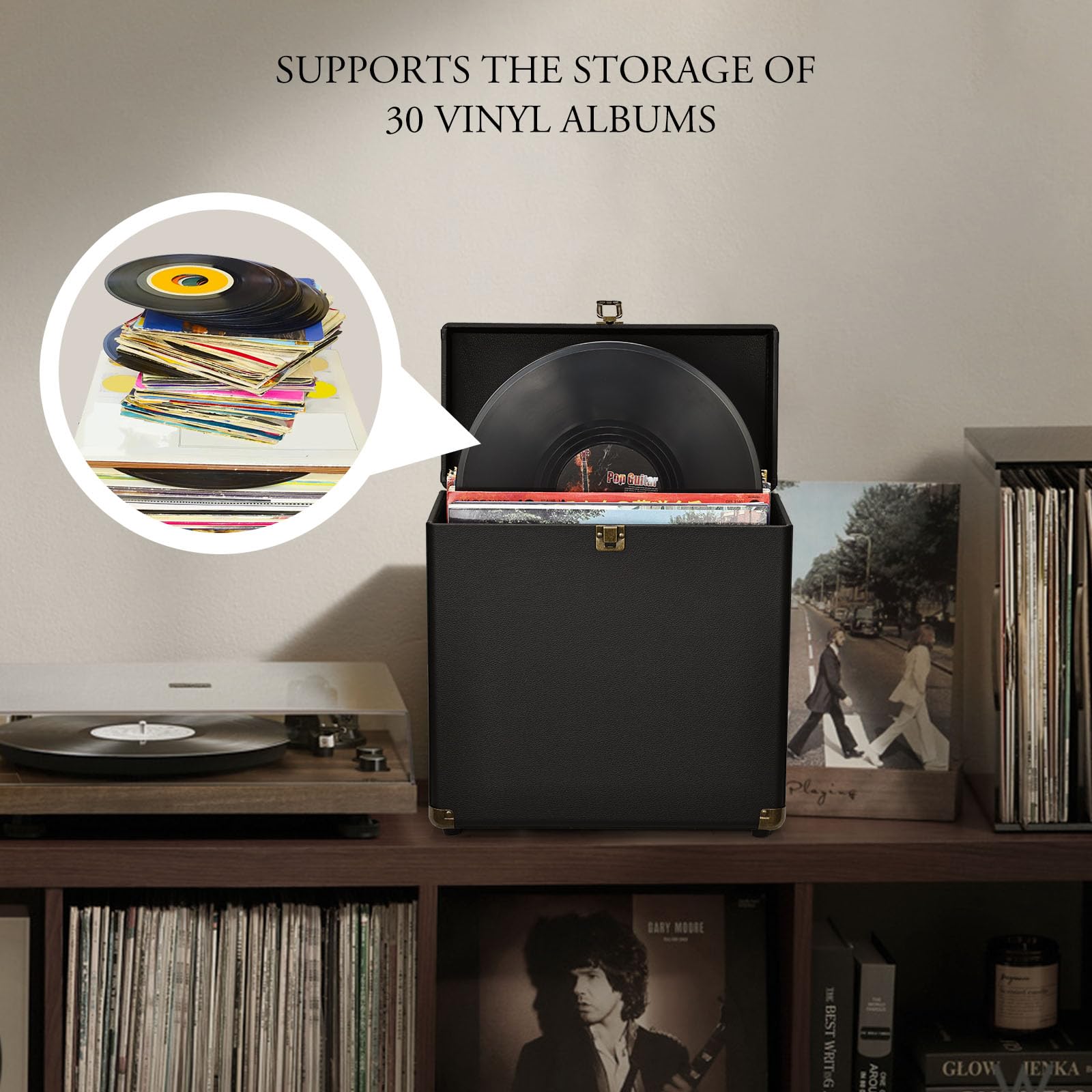 Costravio Caja de almacenamiento de discos de vinilo, caja de exhibición de la colección de álbumes de vinilo, resistente al agua, con capacidad para 45 discos valiosos de 7/10/12 pulgadas, caja de