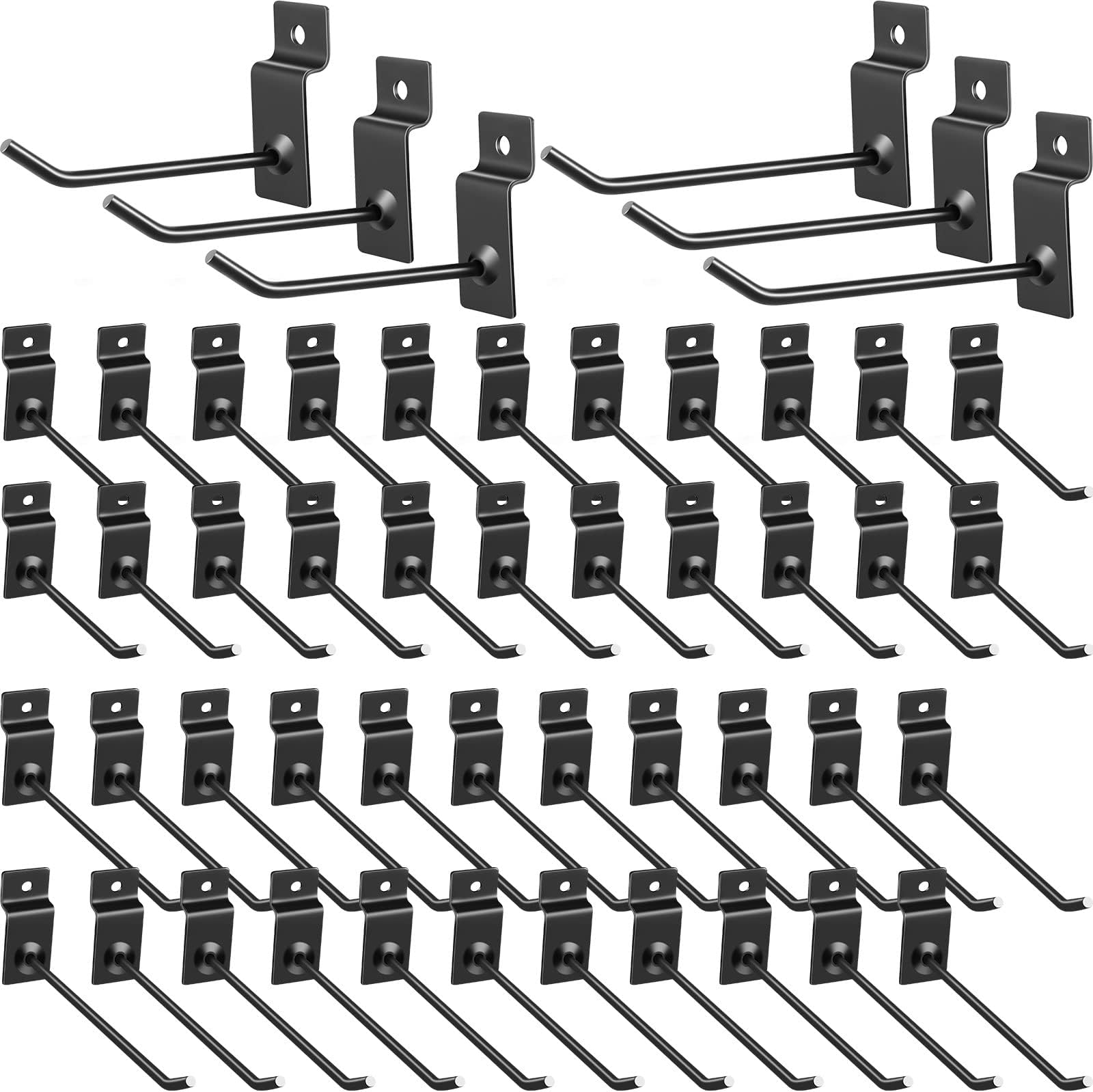 Moxweyeni 50 Packs Slatwall Hooks 4 Inch 6 Inch Slatwall Accessories Panel Display Hooks Heavy Duty Metal Wall Hanger Shelf Brackets for Garage Shop Retail Display(Black)