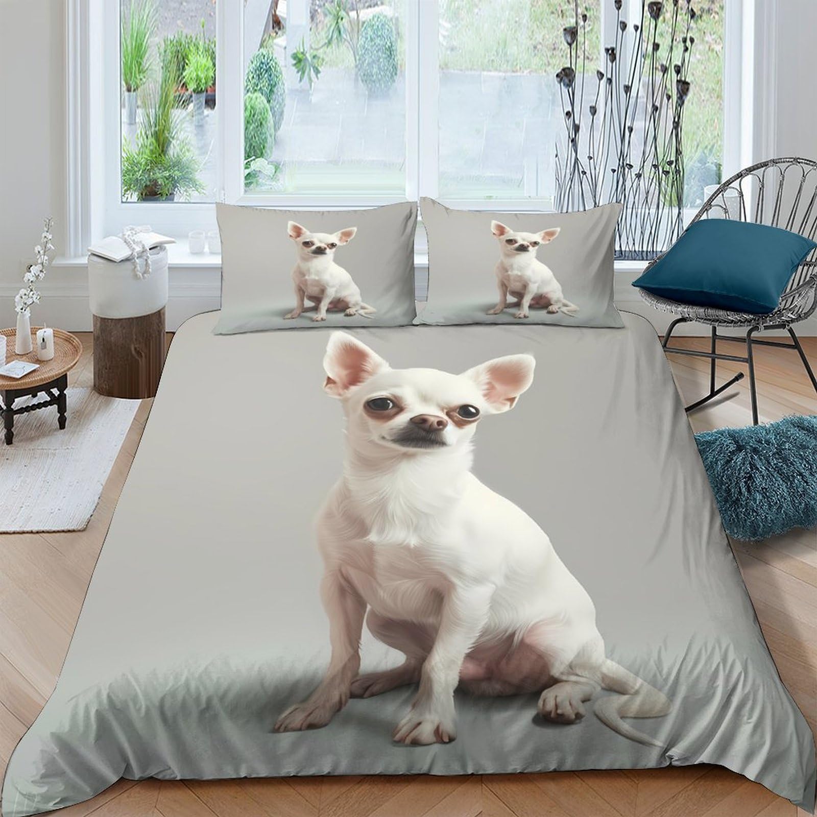 Ctjqhvkz Style-4 3D Printed Chihuahua Fitted Sheet Microfiber Soft Grey Dog Bed Cover For Bedroom Guest Room Mattress Protection Decor Single（135X200cm）