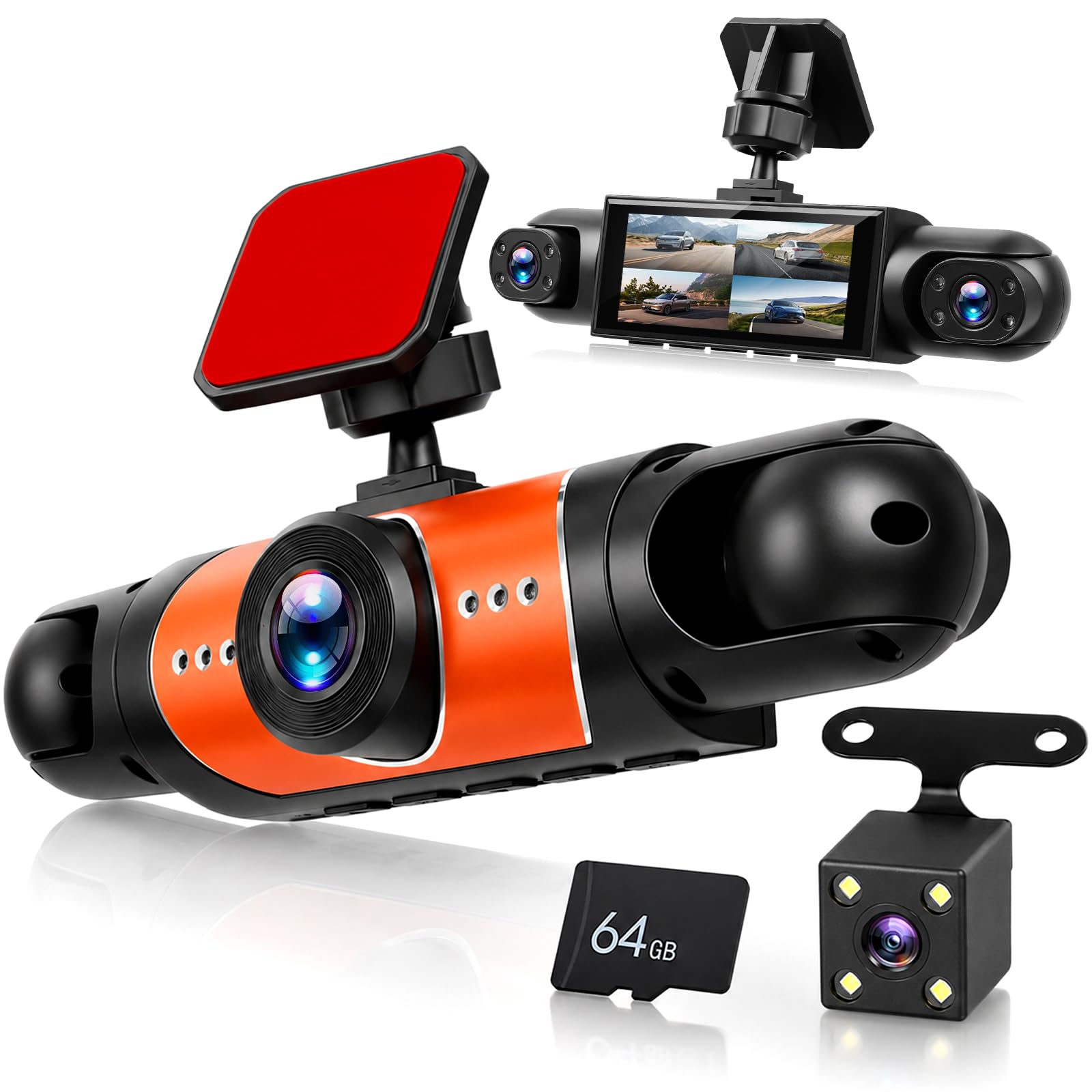 NHOPEEW Dashcam de 4 Canales con Cámara Delantera y Trasera para Coche | Cámara Delantera 1080P, Cámaras Izquierda, Grabación de 360°, Grabación en Bucle, Monitor de Aparcamiento 24H
