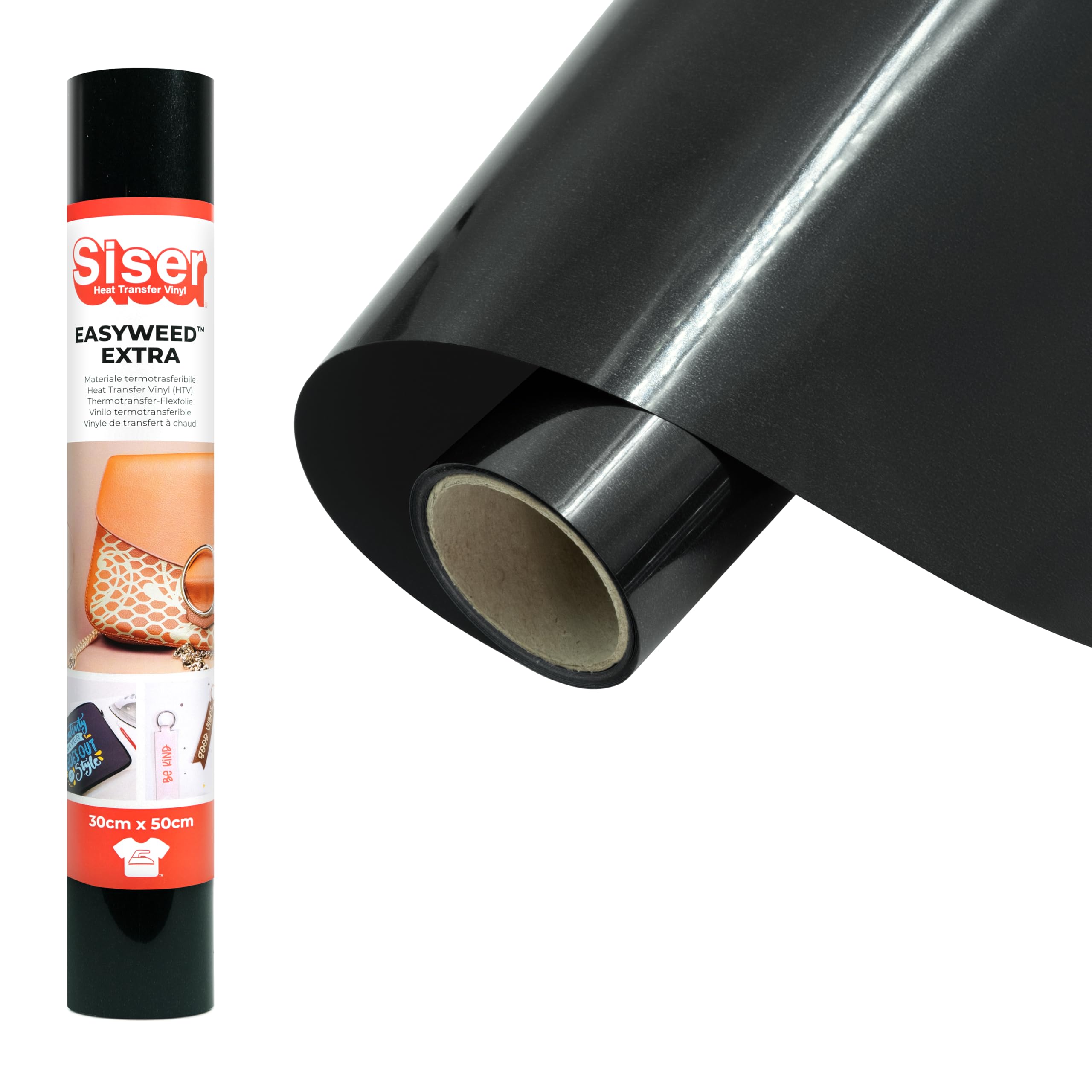 Siser® EasyWeed® Extra Black, 30 cm x 0.5 m, Heat Transfer Vinyl for Customising Nylon, Leather, Treated Fabrics