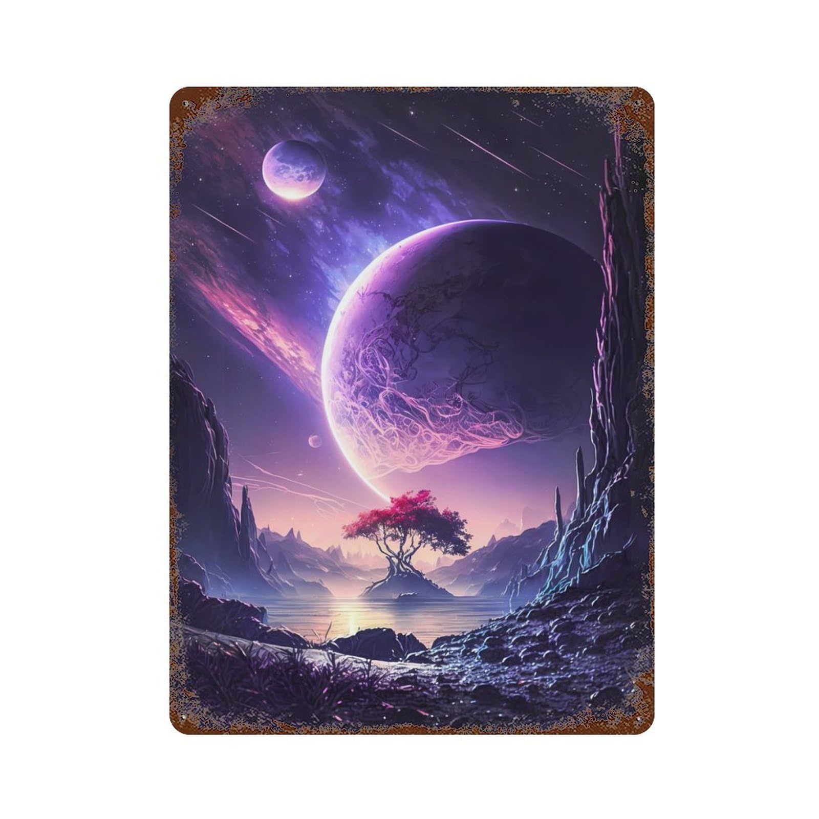 Heaven Lake Space Rust Effect Tin Sign 15.7"x11.8", Retro Wall Decor for Pub, Kitchen And Man Cave Decor