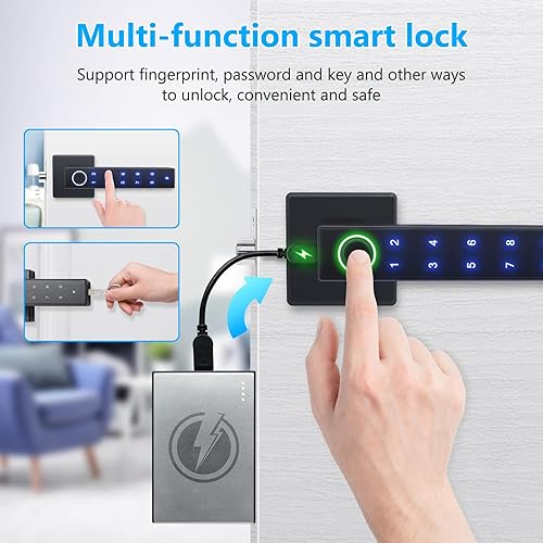 Miniatura 3 de Cerradura de puerta de huellas dactilares, cerradura biométrica de puerta inteligente, cerradura de puerta de entrada sin llave para dormitorio,