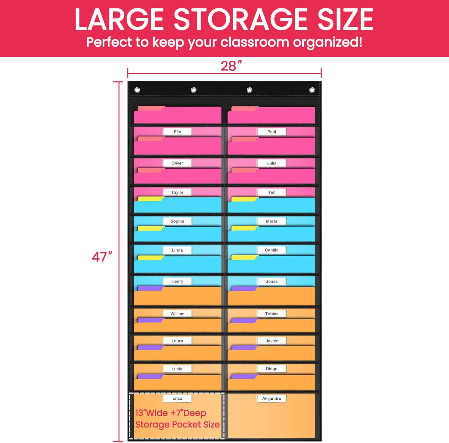 Godery Clear Storage Pocket Chart for Classroom & Office with 20 Nametag Pockets, 4 Overdoor Hangers Included, Hanging Wall File Organizer for File Folders, Assignments, Files, Scrapbook Papers & More