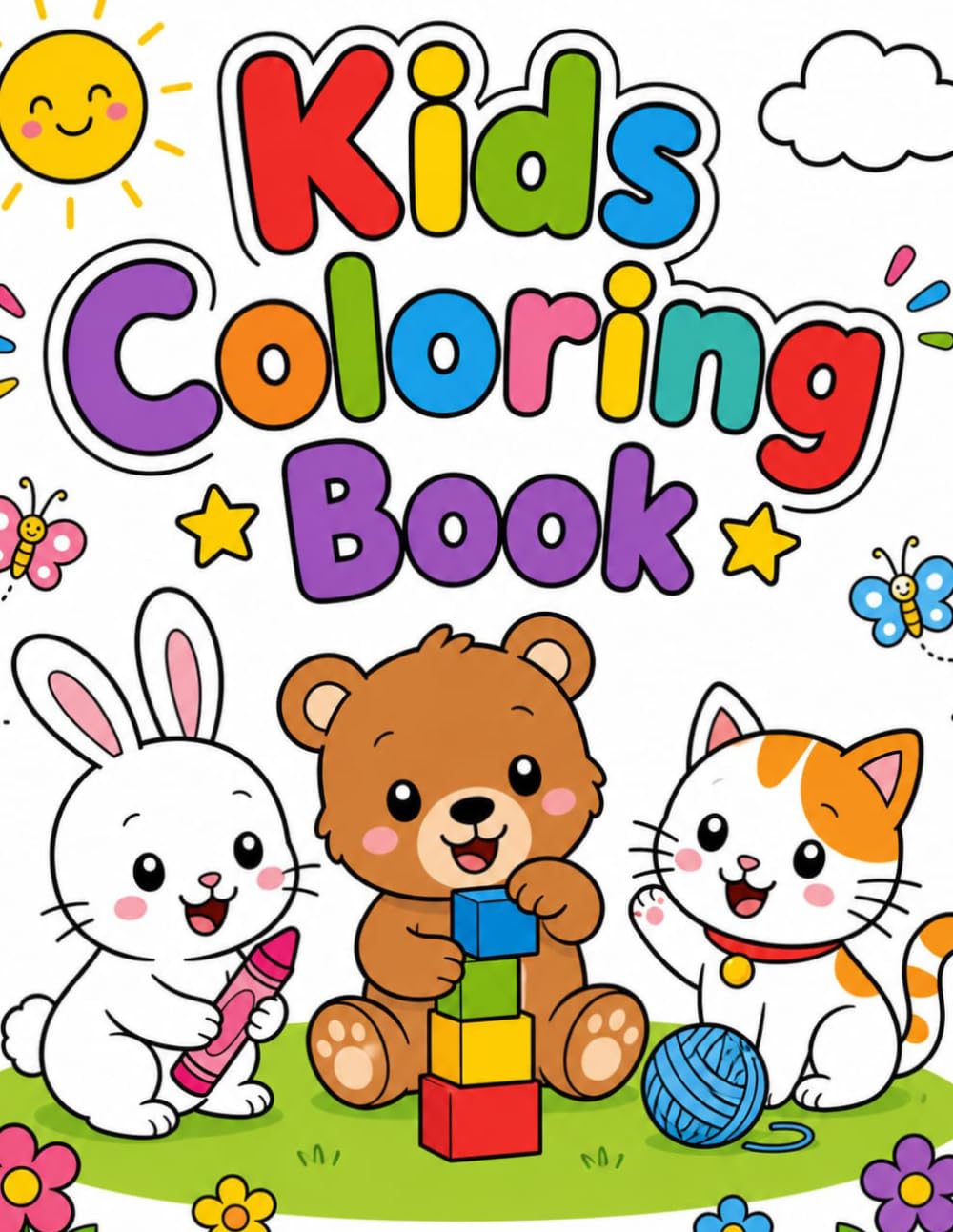 Kids Coloring Book: Big Fun Activity Book for Kids Ages 4-8; Cute Animals, Fun Characters & Easy Designs