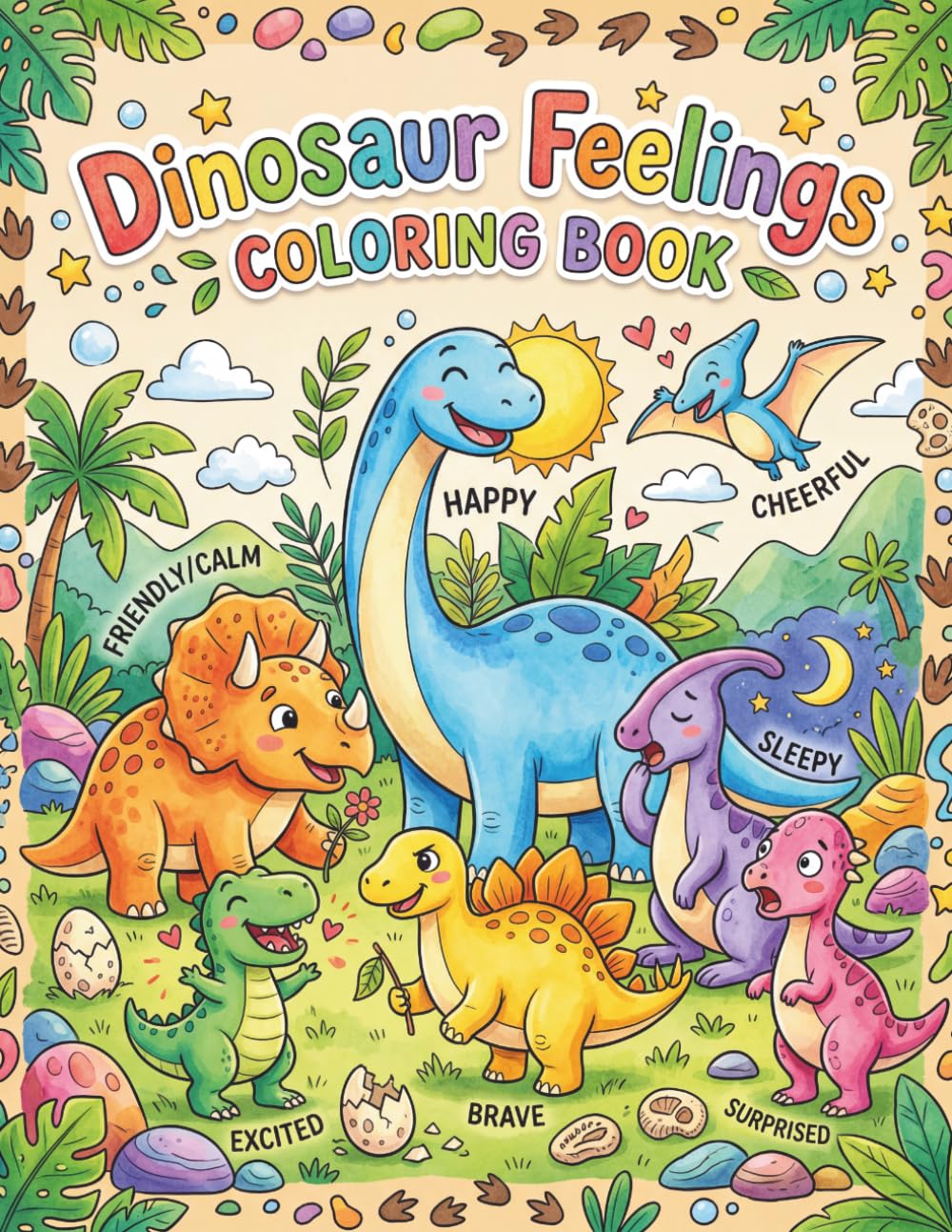 Dinosaur Feelings Coloring Book for Kids Ages 4-8: Cute and Easy Dinosaur Coloring Pages to Explore Emotions, Feelings, and Creativity for Preschool and Elementary Kids