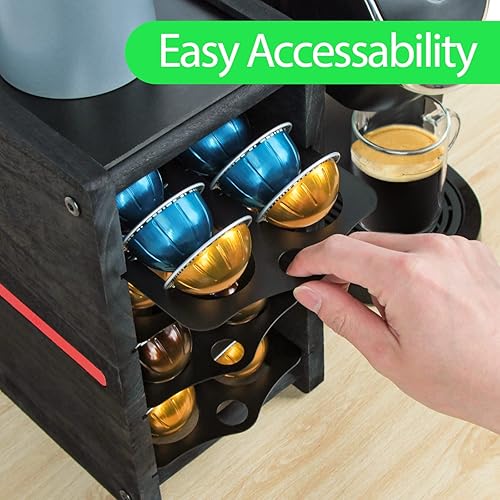 Miniatura 6 de J JACKCUBE DESIGN MK746C - Cápsula de café de madera rústica negra con 4 niveles, con capacidad para 80 unidades, compatible con Nespresso Vertuo Pod