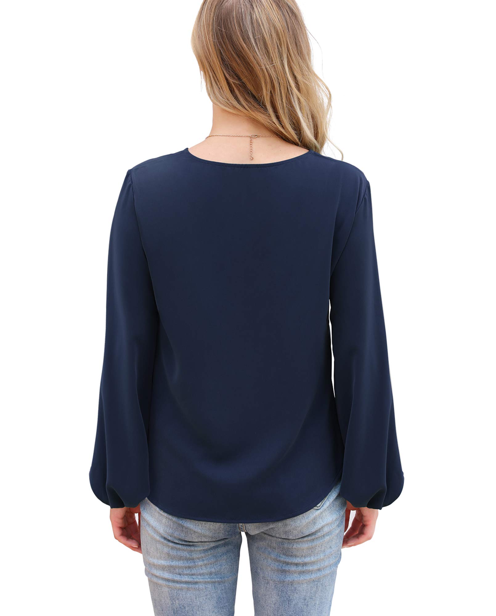 VIISHOW Womens Tie Front Knot Lartern Sleeve Loose Fit V Neck Floral Blouses Chiffon Tops Shirts