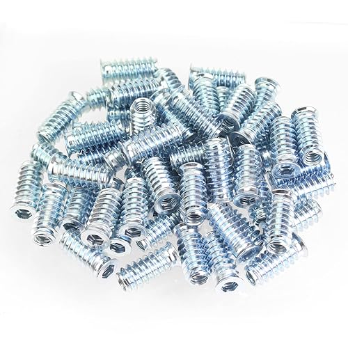 Miniatura 39 de Insertos roscados de 5/16"-0.709 x 0.984 in, acero al carbono chapado en zinc, con llave hexagonal para tornillos de muebles de madera, 26 piezas