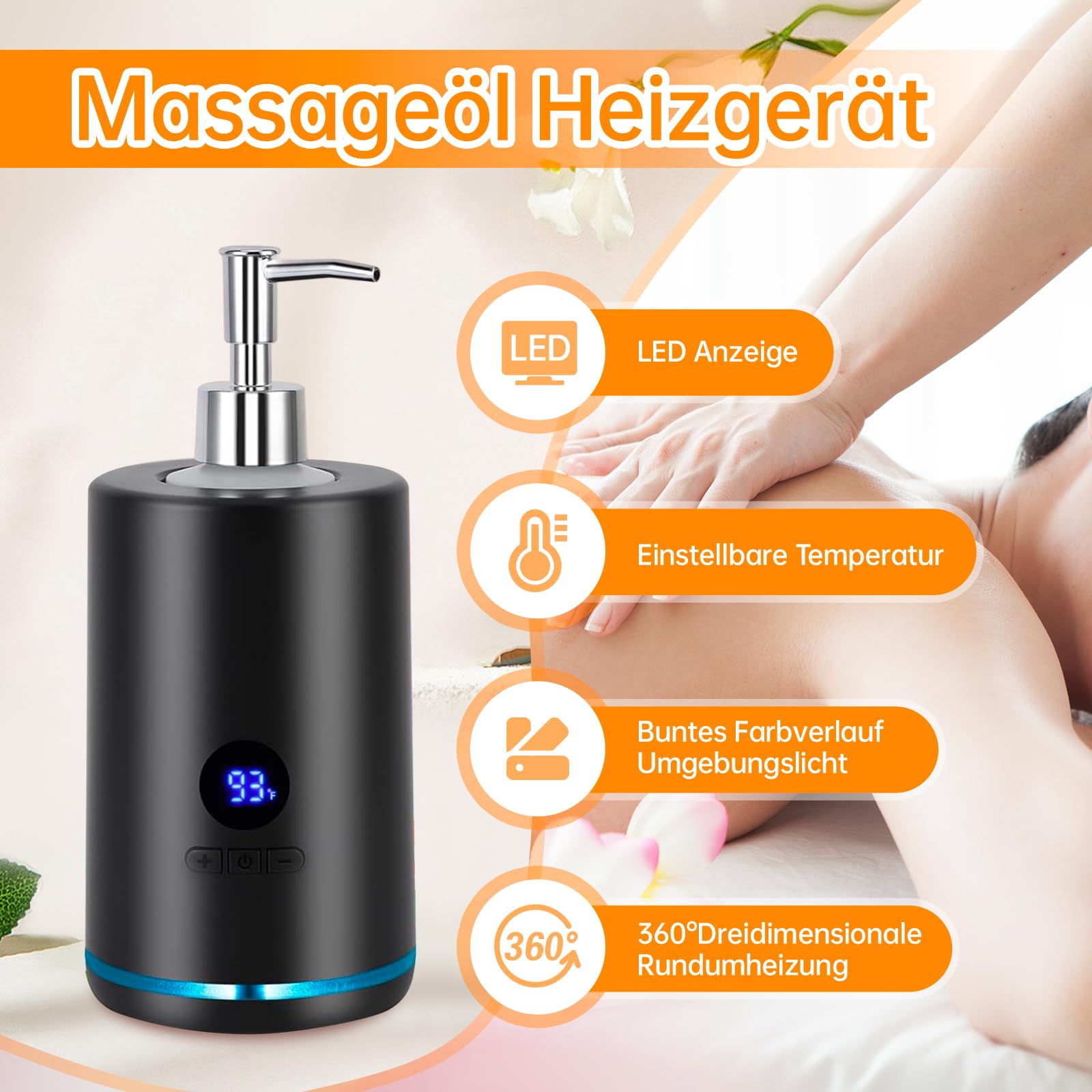 Chauffe Huile De Massage, 250 Ml électrique Chauffe Huile Pour Massage Avec 2 Bouteilles, Réchauffeur D'huile De Massage Température Réglable Chauffe Huile Pour Spa Salon Et Usage Domestique (Noir)