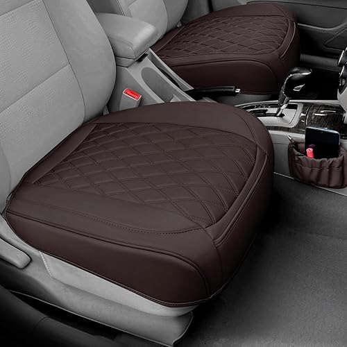 Miniatura 12 de Paquete de 2 fundas de cuero para asiento delantero de automóvil, antideslizantes y de envoltura completa, protectores de asiento de automóvil