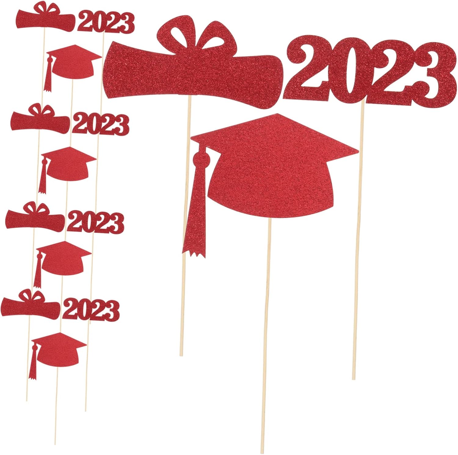 BESTOYARD 75 Pcs Graduation Vase Plugin Cake Decorating Diy Photo Prop Graduation Themed Vase Stick Graduation Party Layout Decor Congrats Grad Centerpiece Stick Mesa Paper Flowers Label Red