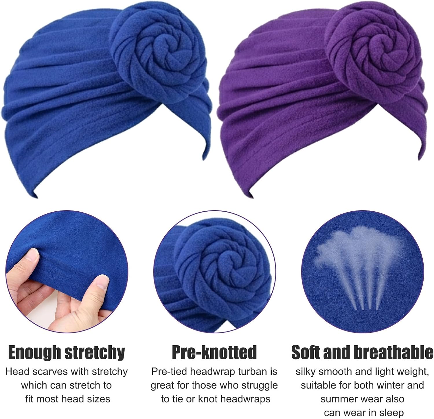 8 Pcs Women Turban African Pre Tied Bonnet Hairwrap Flower Knot Bonnet Beanie Cap Turban Head Wraps Headband Hat, Stretch Turbans Caps for Chemo Hair Loss, Head Scarf Beanie in 8 Colors