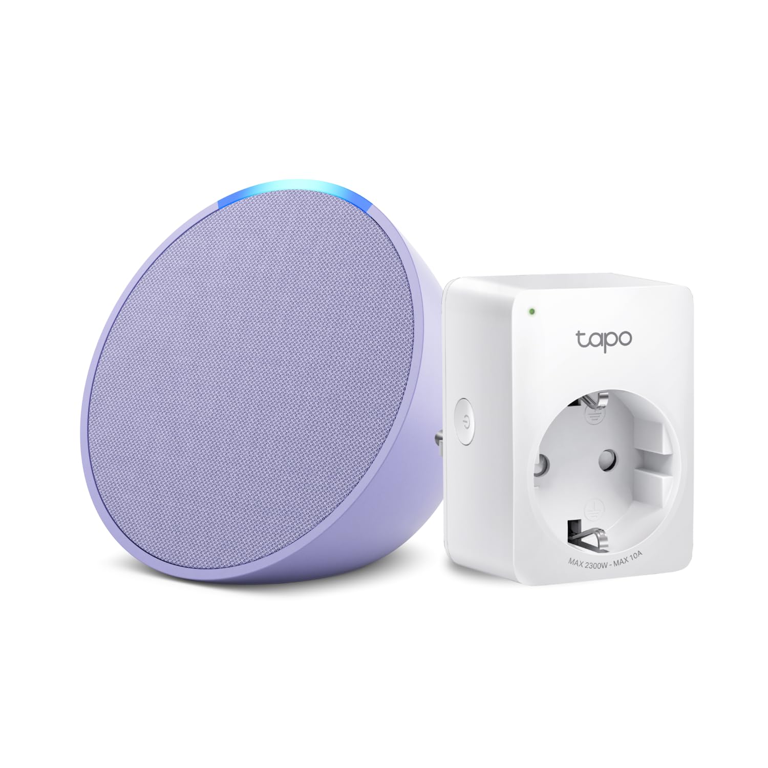 Echo Pop | Lavanda + Tapo P100MA - Matter Mini Enchufe Inteligente, compatible con Alexa - Kit de inicio de Hogar digital