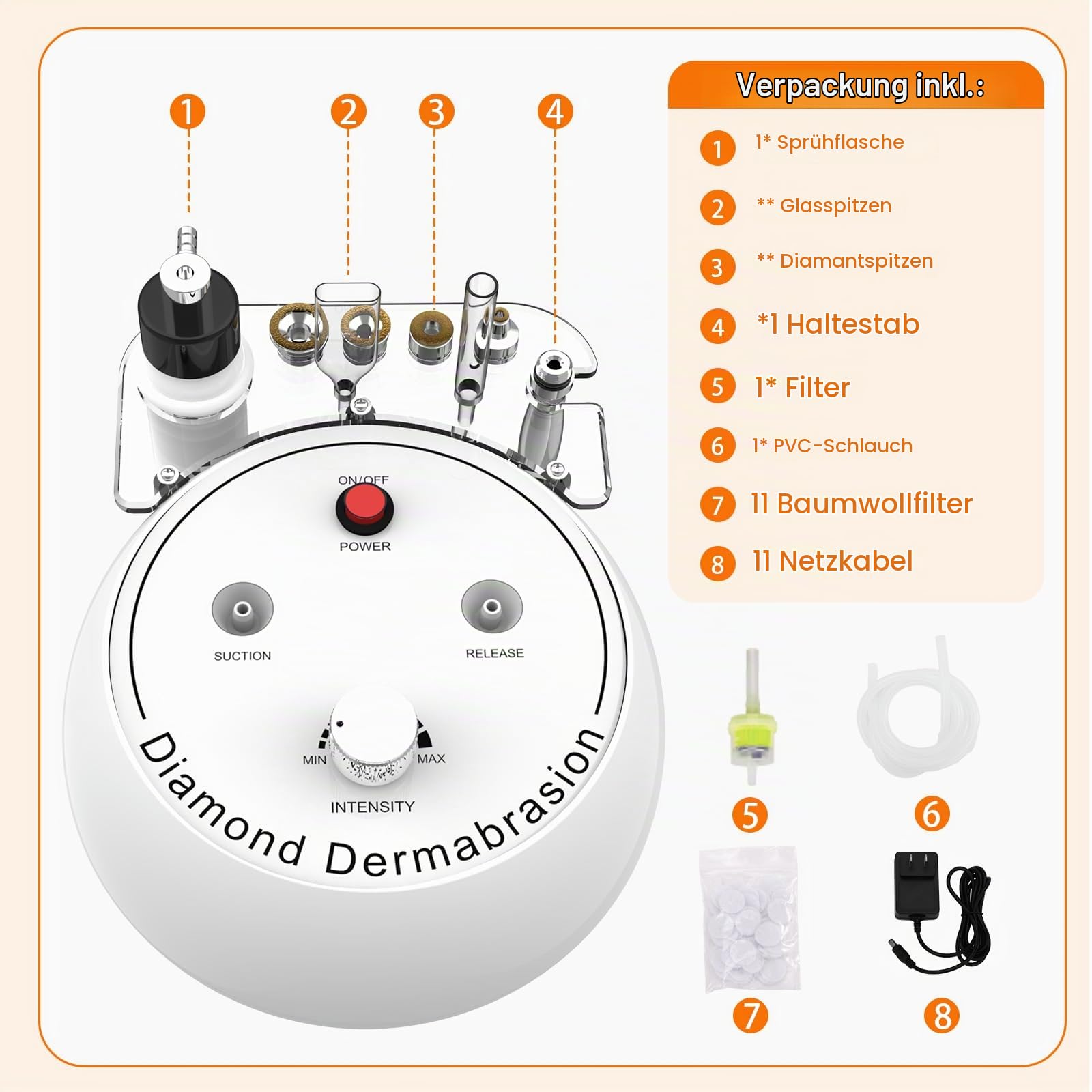 3 in 1 Diamant Mikrodermabrasionsgerät | Dermabrasionsgerät für Peeling und Mitesserentfernung, Gesichtspflegegerät für den Heim Spa Einsatz