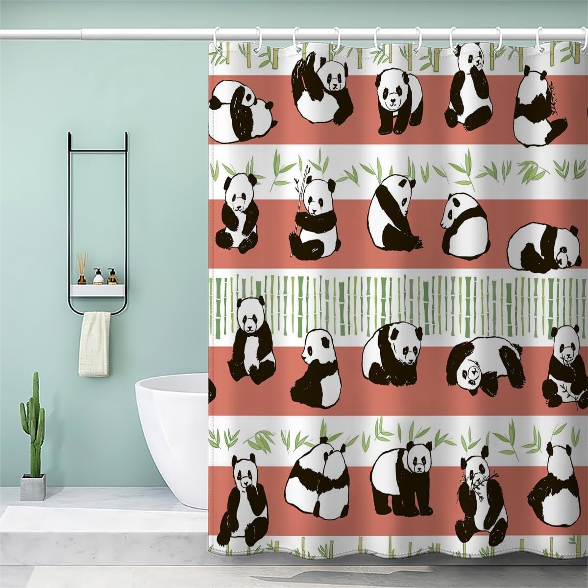 Générique Zasłona prysznicowa Cartoon Panda Poliester Odporny na pleśń Zmywalny wodoodporny materiał zasłony do wanny 240x200 cm z 12 haczykami A258