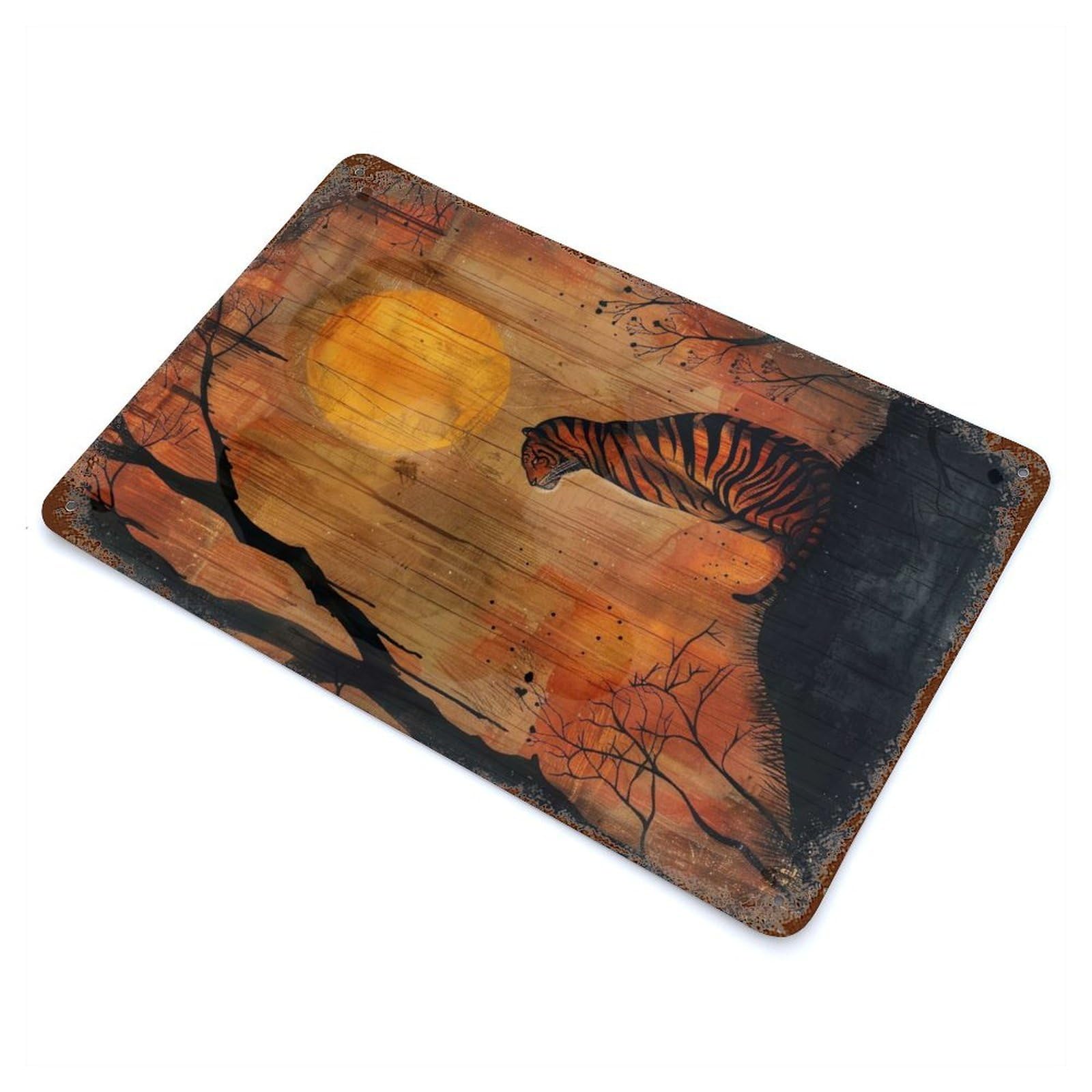 Twilight Tiger 11.8"x7.9" Vintage Rust Metal Sign, Decorative Metal Wall Art for Farmhouse, Kitchen And Entryway Decor