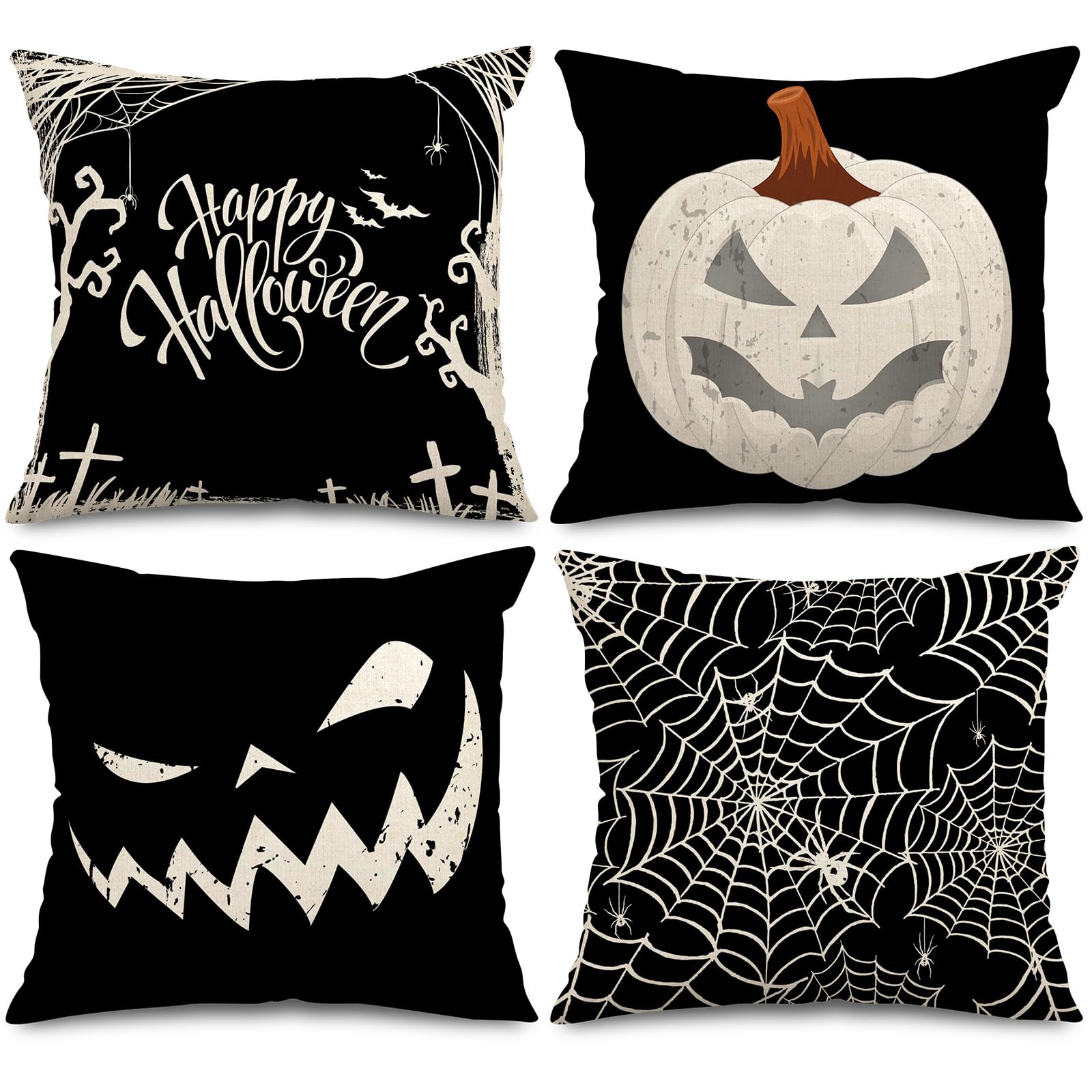 Wsunsal Halloween Pillow Covers Set Of 2 - 16x16 Inch, Black Spider Web Design, Linen, Decorative Throw Covers For Sofa Bed