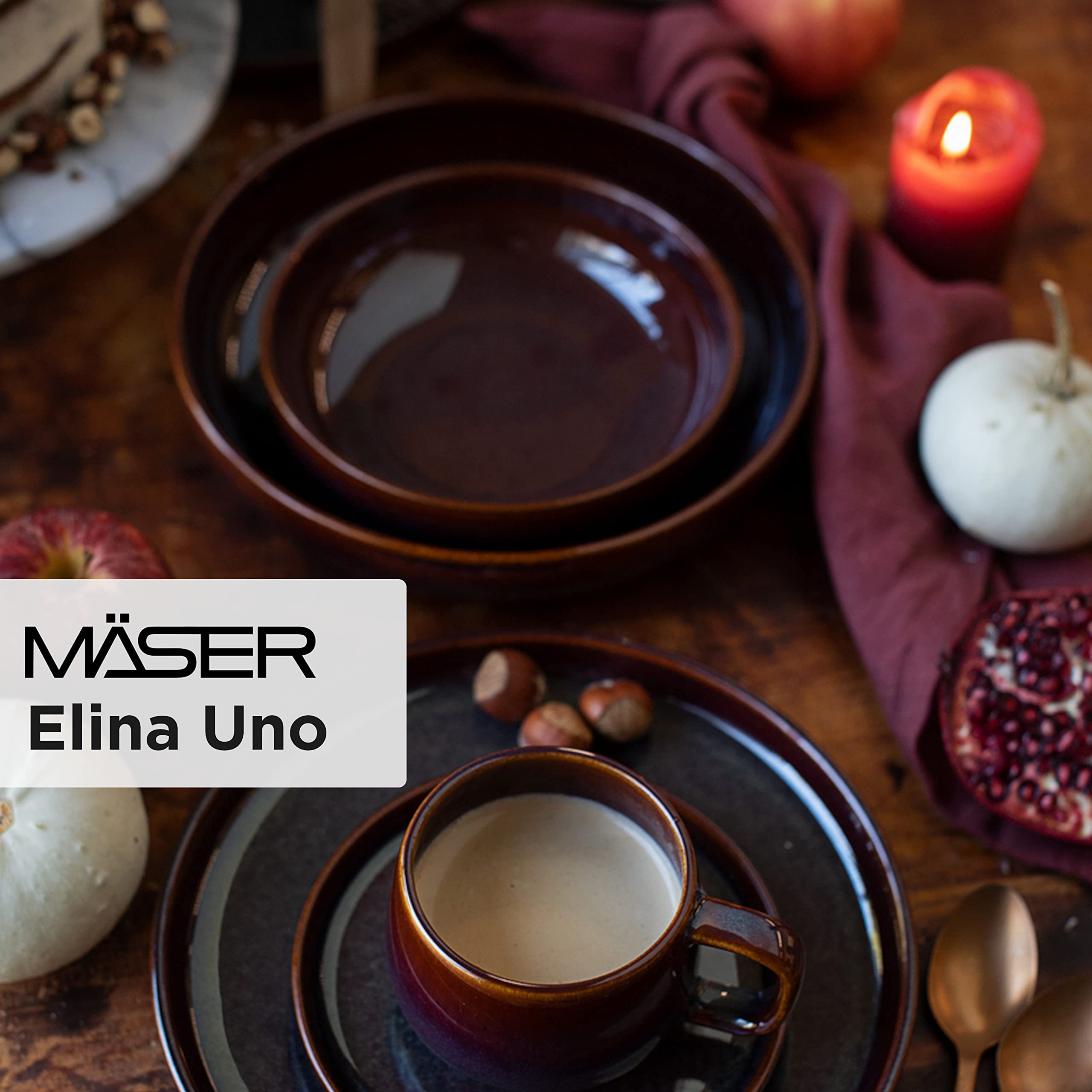 MÄSER Serie Elina Uno, Modernes 5-teiliges Bowl Set aus Keramik mit unregelmäßiger Effektglasur, 1 Schüssel groß und 6 Schalen für Salat, Müsli, oder Suppe, Steinzeug, Jungle