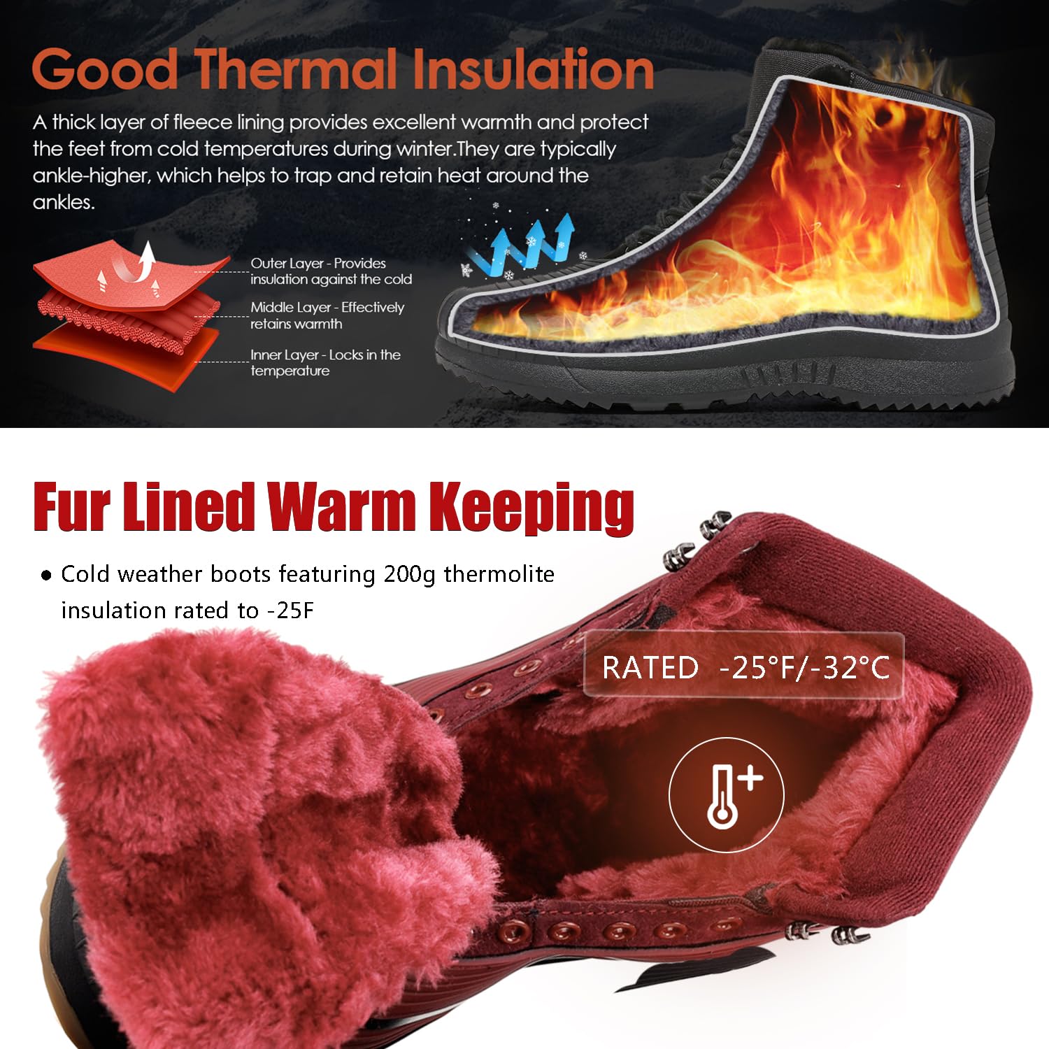 ulogu Botas de nieve para hombres y mujeres, botines aislados impermeables con forro de piel, antideslizantes, ligeros, zapatos de invierno