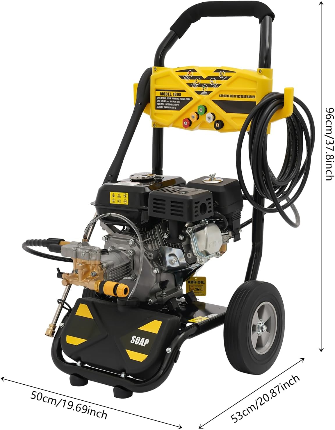 Gas Pressure Washer 2600PSI,2.4GPM Heavy Duty High Power Washer for Residential Use,7.5HP 3400RPM Engine with 26.25FT Outlet Hose,Manual Gasoline Multifunctional Cleaning Machine with 5 Nozzles