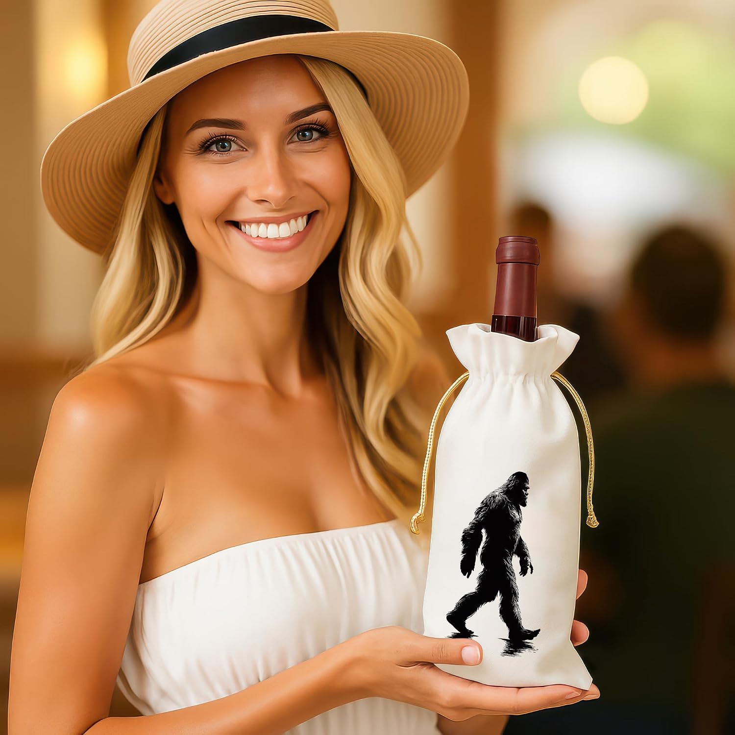 Jolitee Reusable Canvas Wine Bottle Gift Bag – “Bigfoot” – Playful Silhouette Novelty Bottle Bag