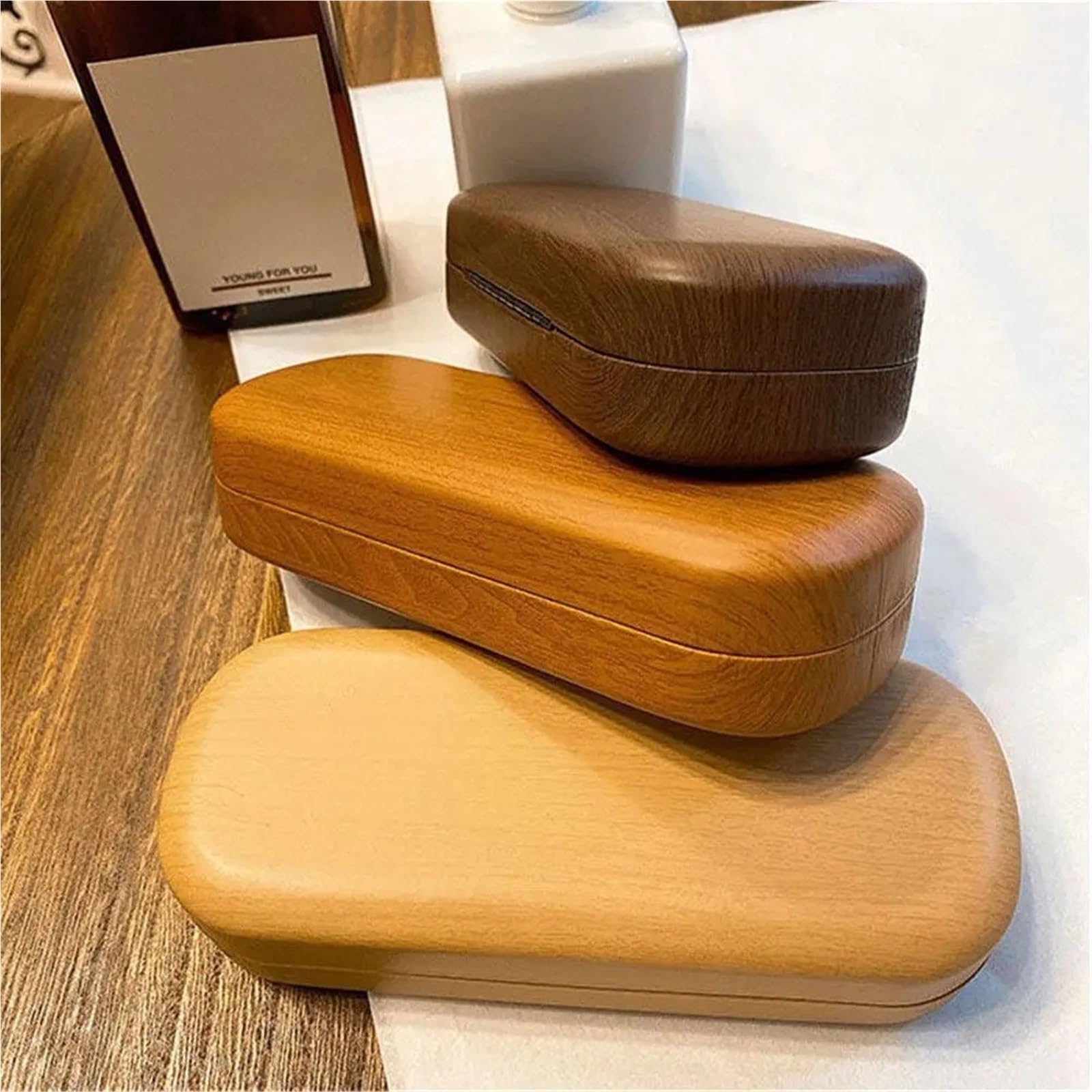 Estuche for Gafas, Estuche for Gafas 1 ud. Caja Impermeable for Gafas de Grano de Madera for Mujeres y Hombres, Gafas de Lectura portátiles, Estuche for Gafas de Sol, Protector for Gafas