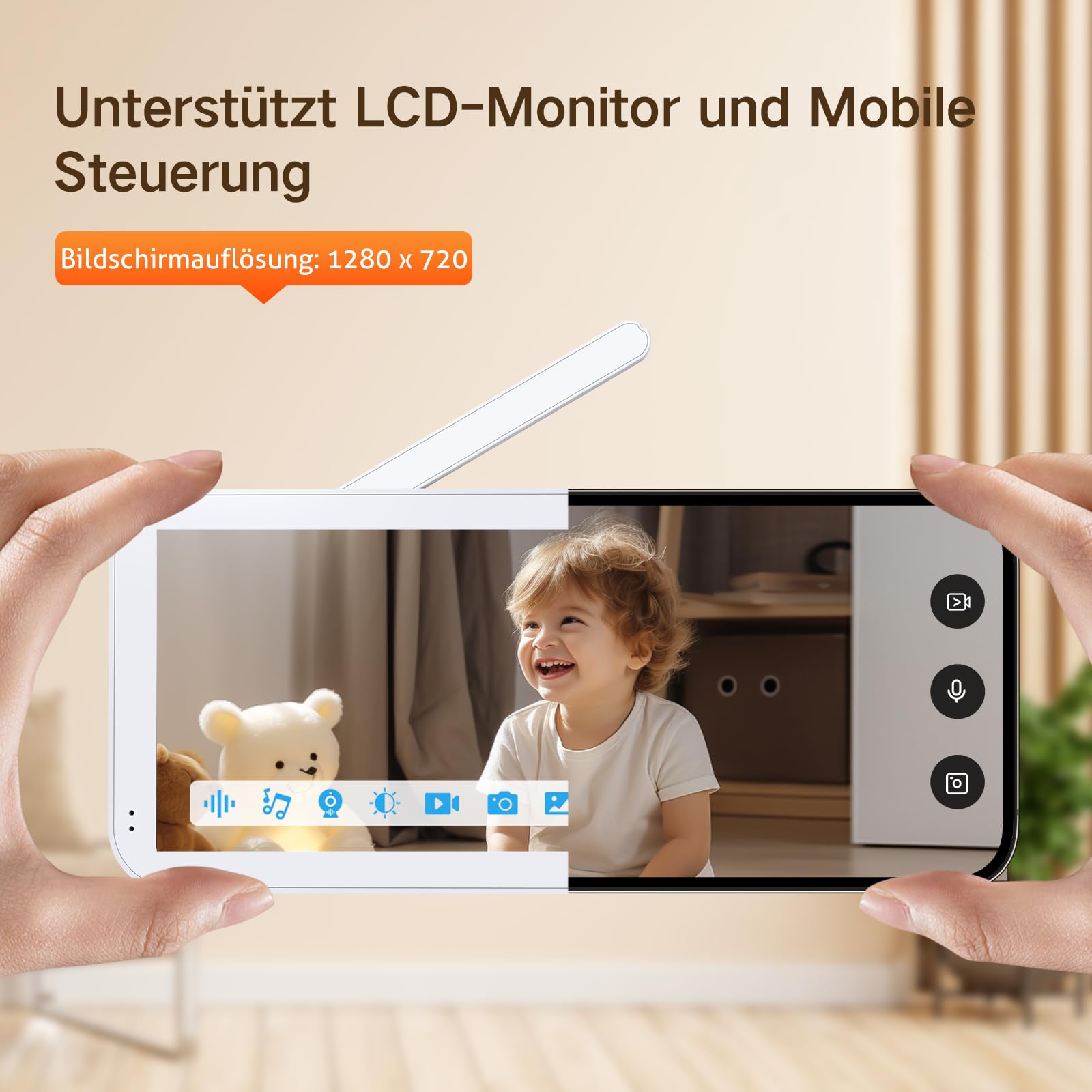 Babyphone mit Kamera 2K/3MP, 5" WLAN Video Babyfon mit App, PTZ 360 Grad Bewegungsverfolgung, IR-Nachtsicht, Weinen/Bewegungs/Geräuscherkennung, Temperaturerkennung, App Steuerung