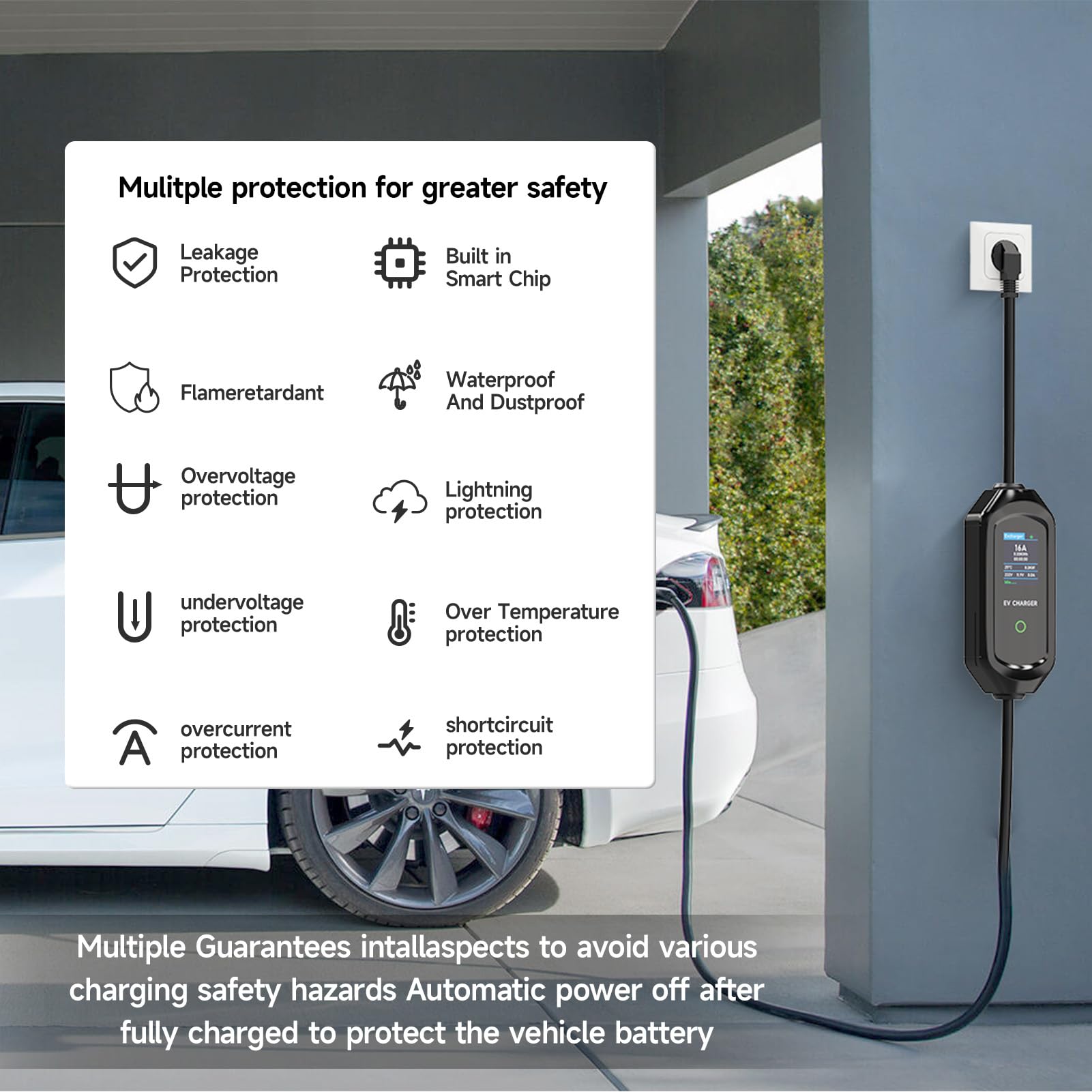 Cavo Ricarica Auto Elettrica Tipo 2 Schuko, 6/8/10/13/16A 3.6kW, Ricarica Auto Elettrica Portatile, Cavo Ricarica Auto Elettrica Tipo 2 con Borsa, IEC 62196-2, 8M