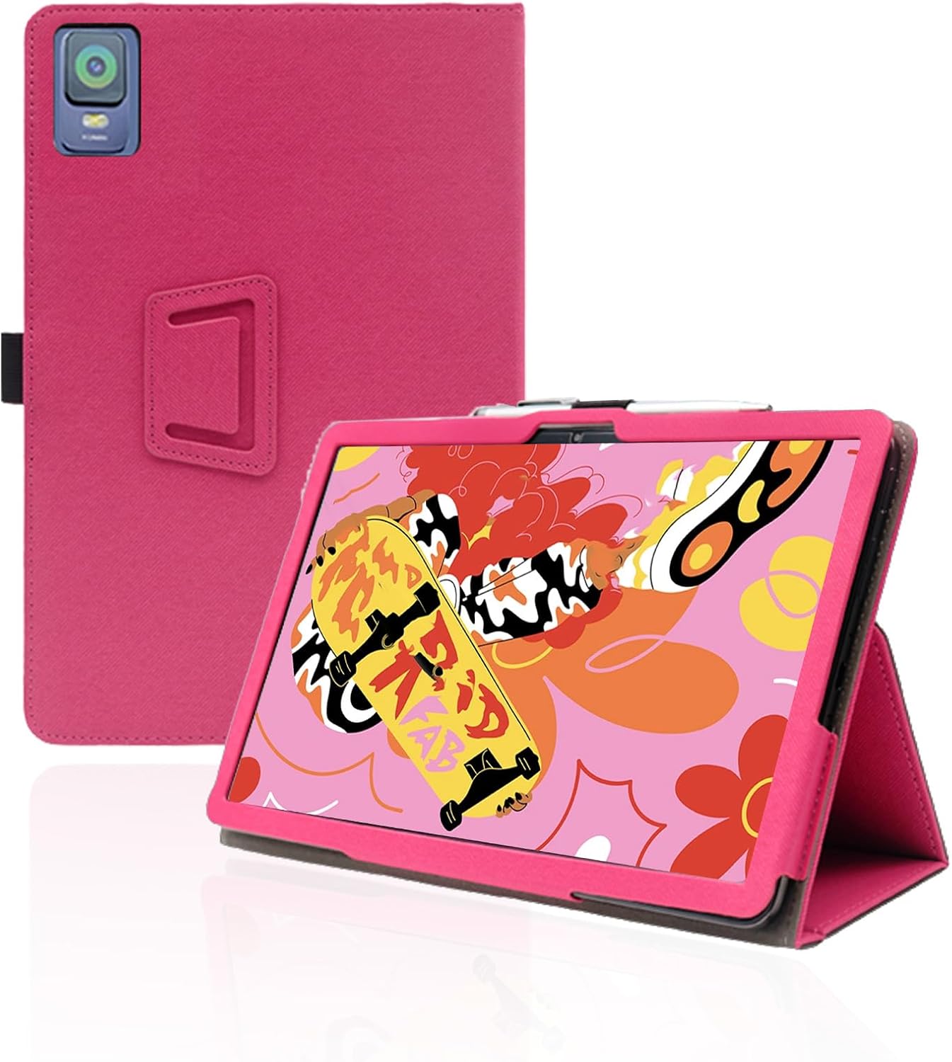for XPPen Magic Drawing Pad 12.2 Inch Android Tablet Case,BOVUGAC Folding Stand Protective Cover with Pencil Holder and Wrist Strap,Full Protection, Premium PU,Scratch Resistant(Rose Red)