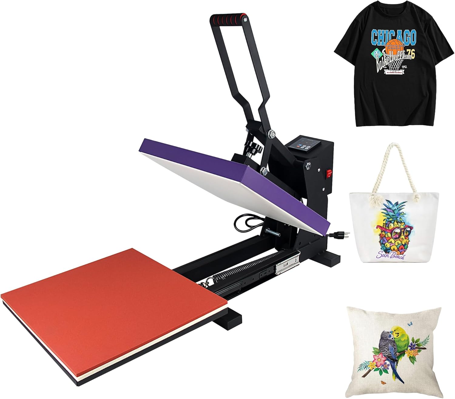 Heat Press Machine with Slide Out Drawer 15x15 Inch for T-Shirt with Digital Control Panel Industrial Sublimation Printer High Precision Hot Press Heat Transfer Machine Home Use, Purple