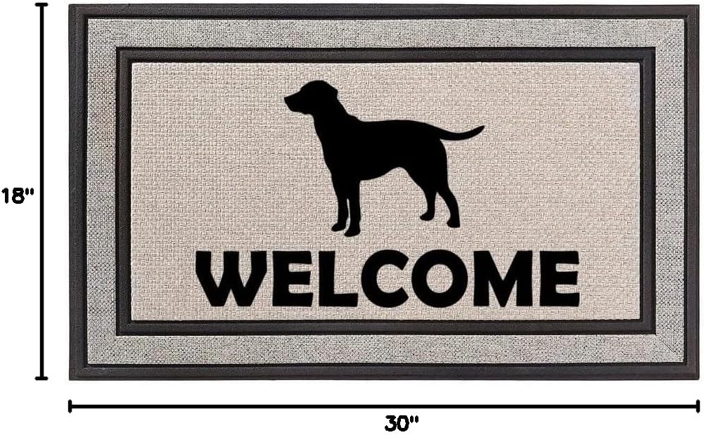 Daylor Outdoor Indoor Doormat 18" x 30" Gray/Beige/Black Rubber Backed Door Mat Welcome Lab Labrador Retriever