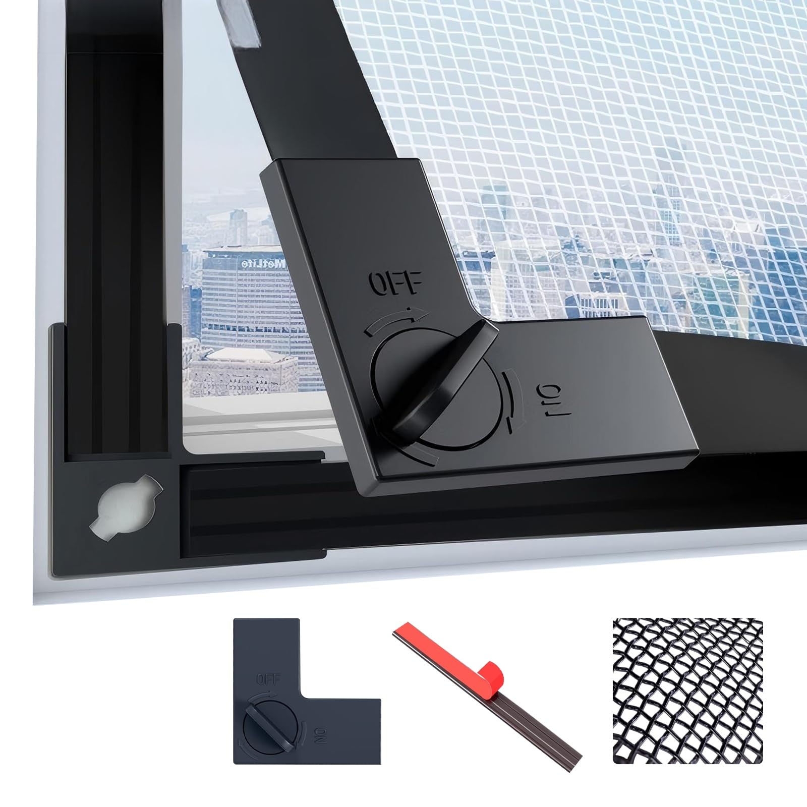 LAIJIANG 150x225cm Adjustable Window Screen - DIY Fly Screen Mesh Trimmable for Frames Up to 145×220cm, Full Frame Wide Magnetic Strip with 4 Locking Clips