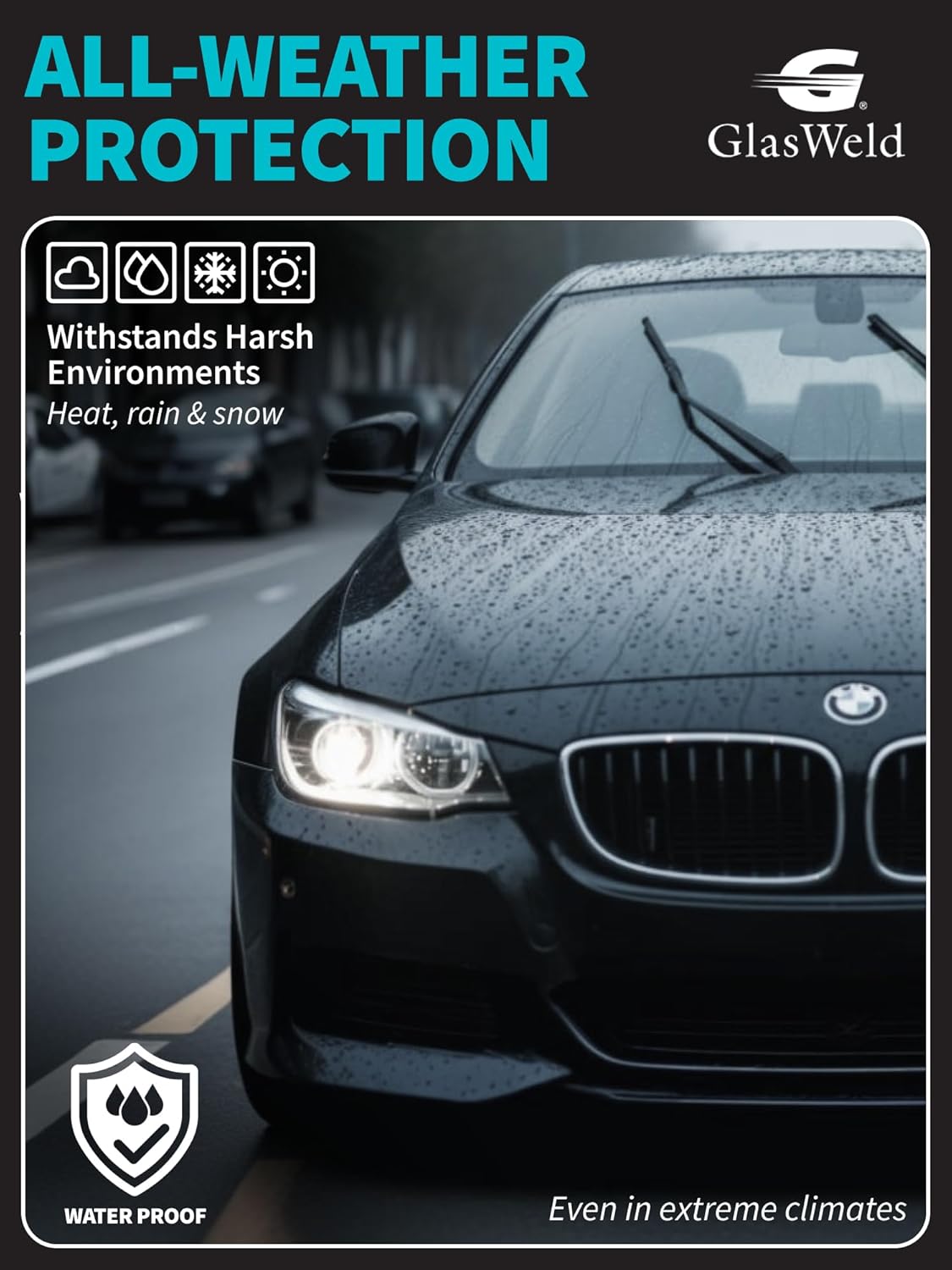 GlasWeld Windshield Repair Resin – Liquid Auto Windshield Chip Repair Kit for Glass Crack & Damage – Clear Tint for Reduced Visibility – All-Weather Liquid Resin with Zoom Injector & UV Curing Lights