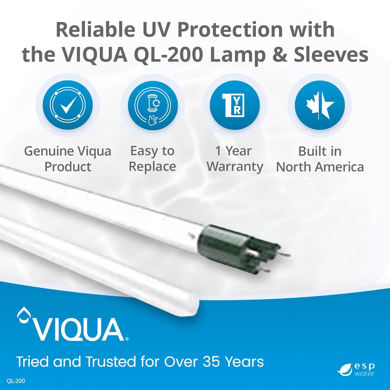 Viqua QL-200 UV Lamp and Quartz Sleeve Kit – Replacement for VH200, VH200-F10, SC-200, SPV-200, SPV-3.5 – Includes S200RL-HO Lamp, QS-001 Sleeve & O-Rings