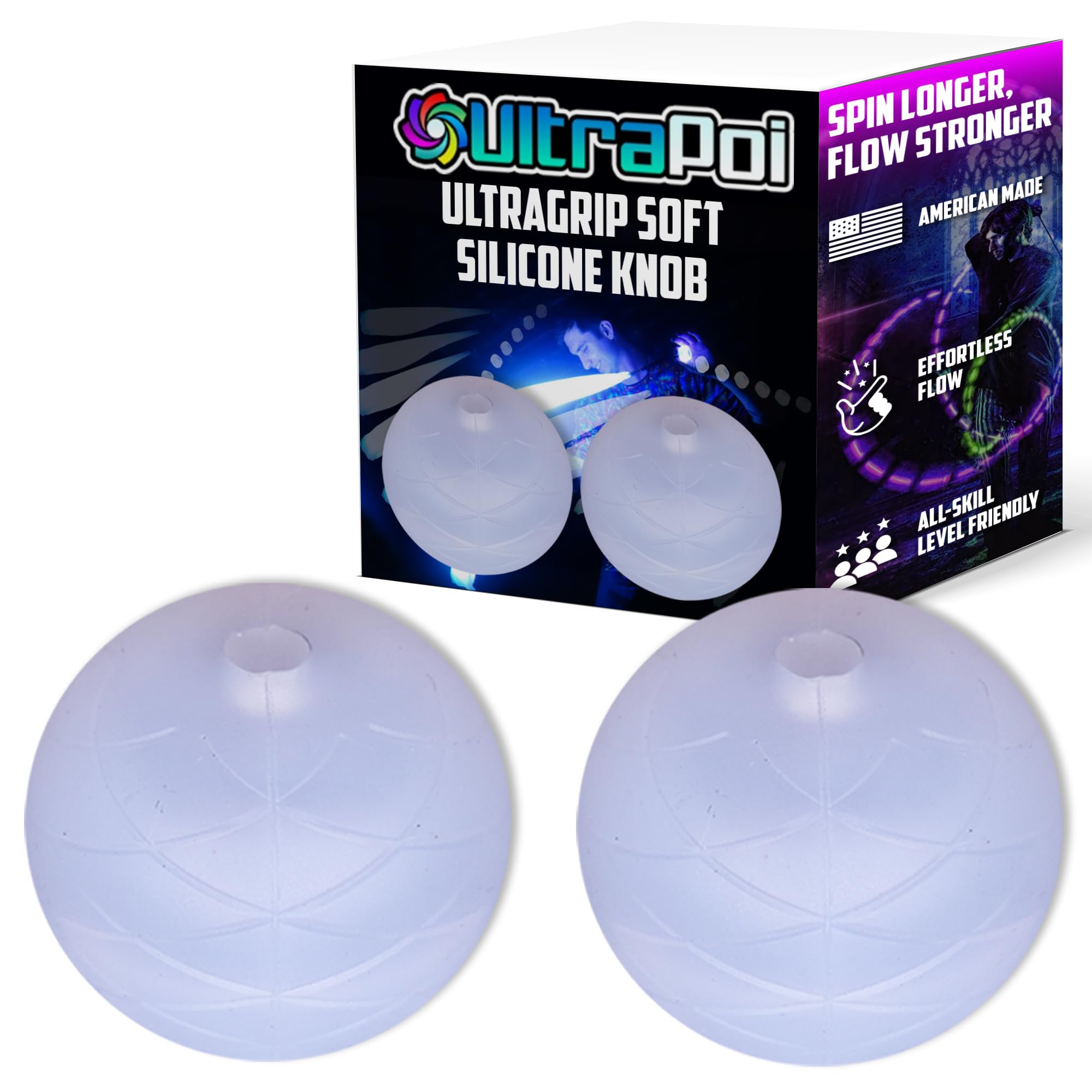 Sponsored Ad - UltraPoi UltraGrip Soft Silicone Knob Set (Pair (2)) - Durable, Protective & Ergonomic Design for LED Poi Balls, Flow Arts, Raves, Concerts & Light Spinning