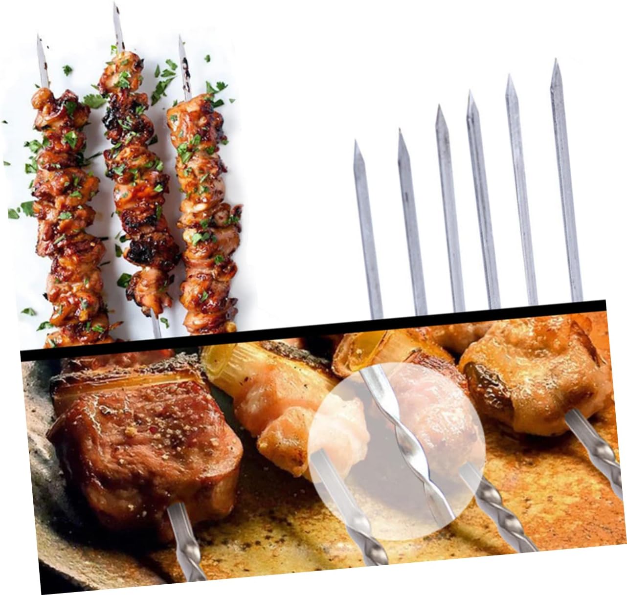 YARNOW Thickened Kebab Skewers 50pcs Stainless Steel Bbq Sticks Wide Grilling Skewers Design