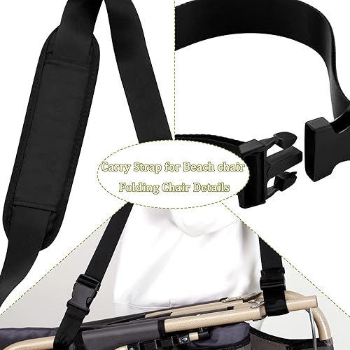 Miniatura 6 de SATINIOR Paquete de 3 correas de transporte ajustables para sillas de camping y playa, de alta resistencia, ligeras, de repuesto, silla plegable