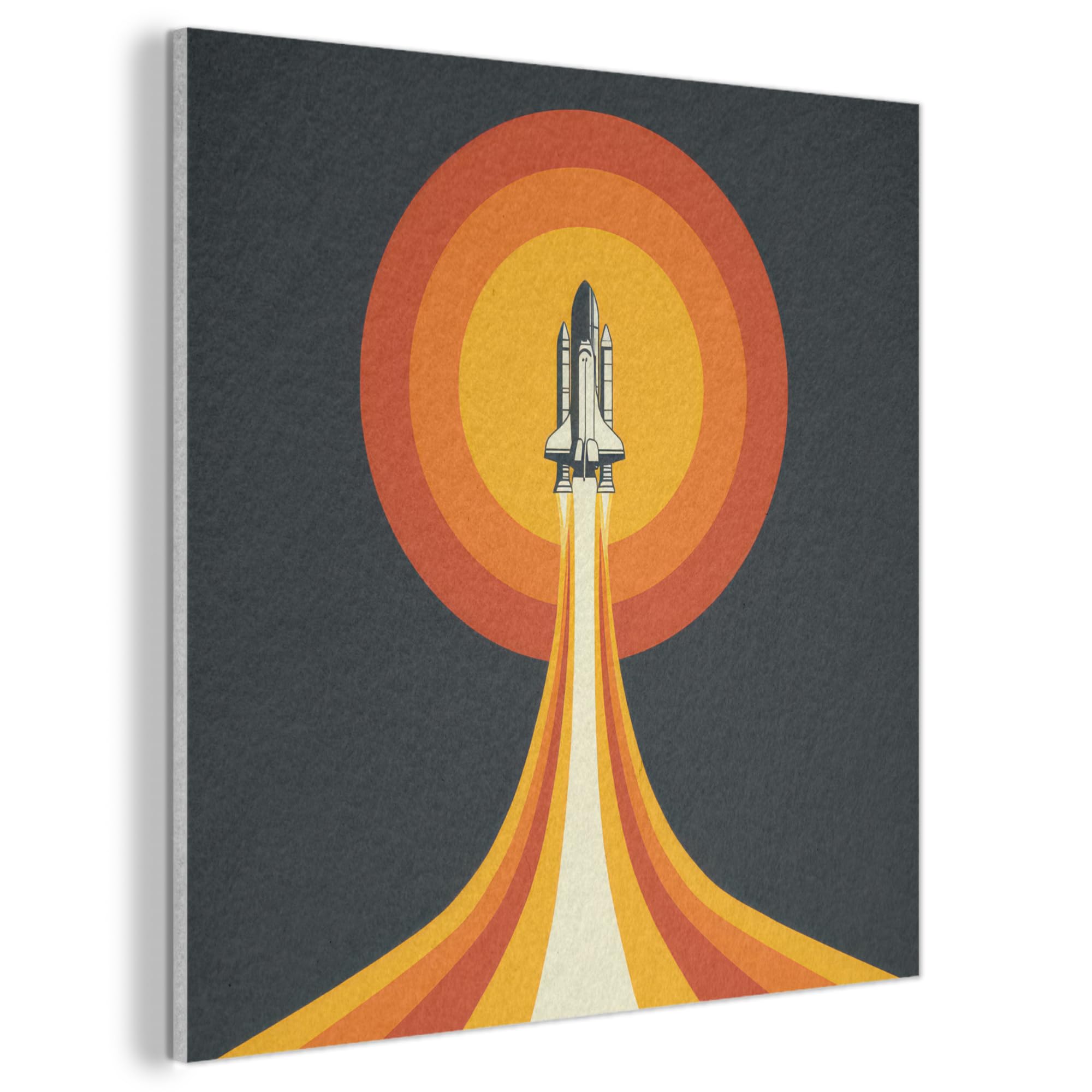 MuchoWow© Felt Panel 90x90 cm Framed Design Print Accent Interior Wallart Decoration Wall Art Retro - Rocket - Circle