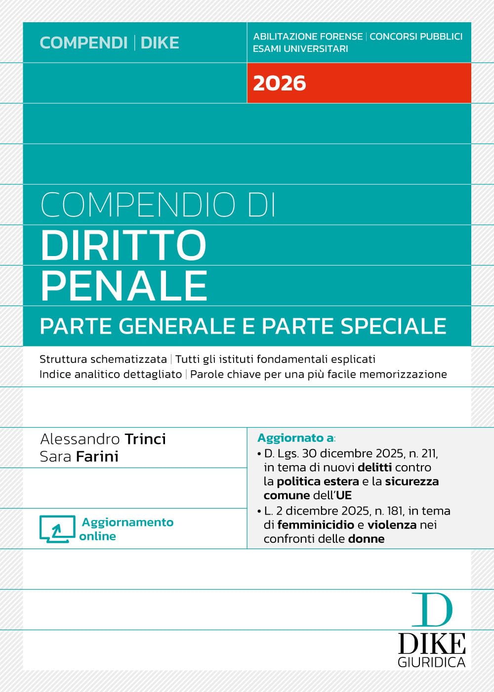Compendio di diritto penale. Parte generale e parte speciale 2026. Con aggiornamento online