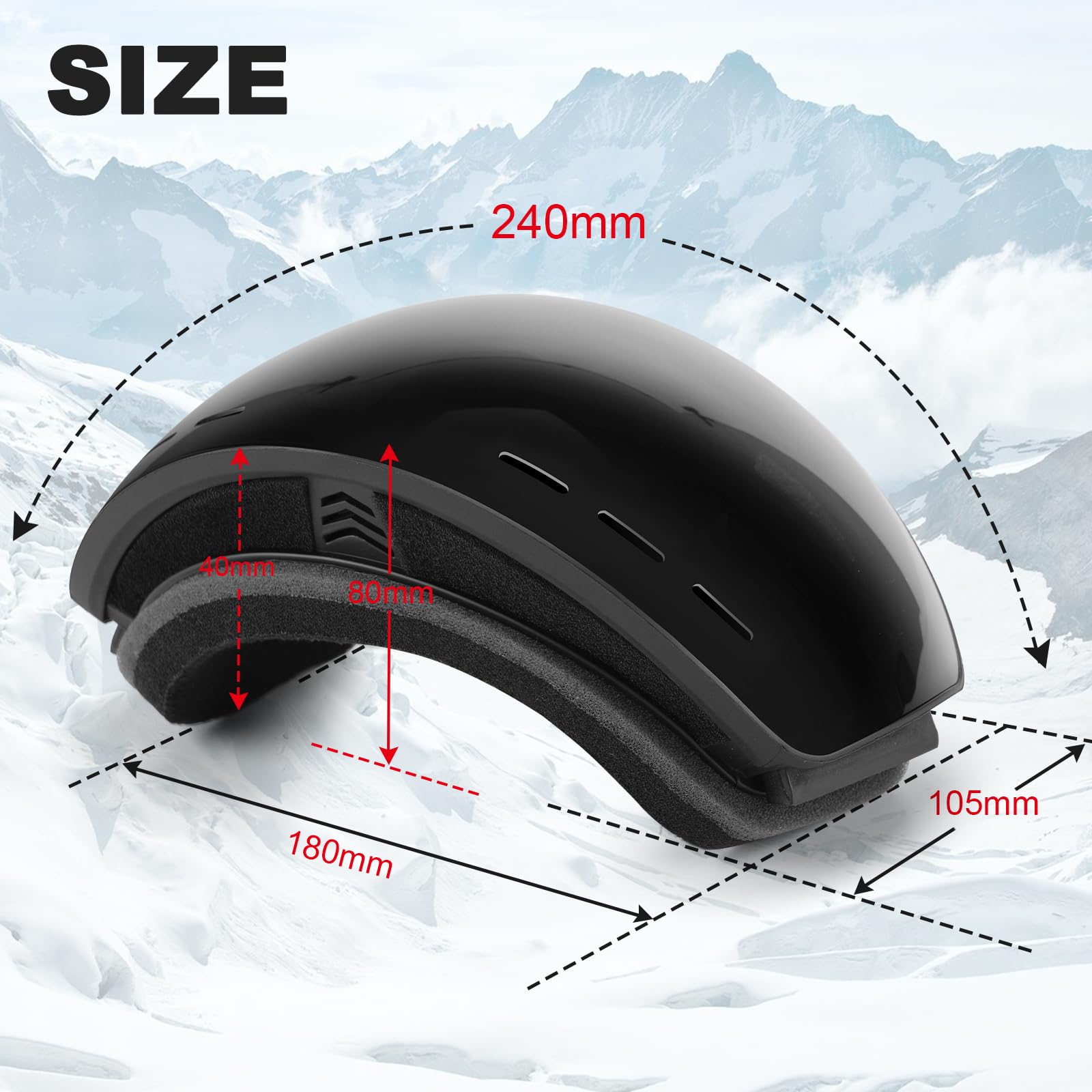 Lunette de Ski Sphérique Anti-UV Anti-Buée Coupe-Vent OTG Ajustable Compatible Casque Snowboard