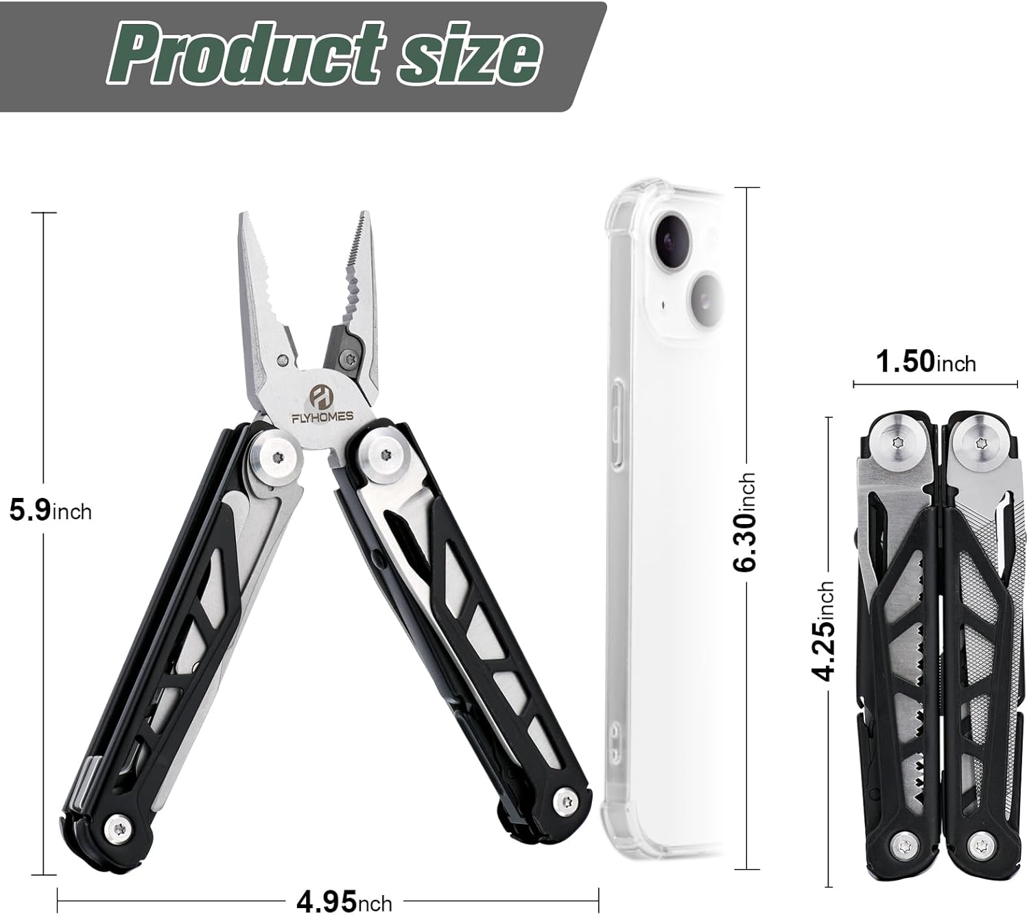 FLYHOMES Multitool 16-in-1 Multi tool Pliers with Springs Scissors Screwdriver and Saw… Gift for men Professional for Camping Survival Tools and Outdoor Adventures (Black)