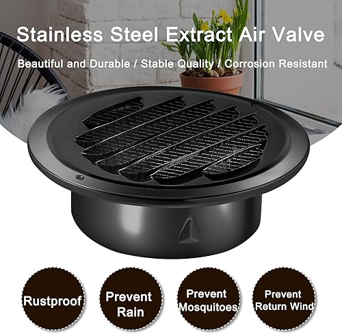 Miniatura 5 de Zonon Paquete de 4 rejillas de ventilación redondas negras de 6 pulgadas para secadora de acero inoxidable con pantalla de malla para el hogar,