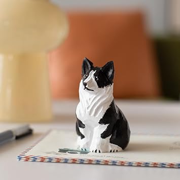 Handmade Wooden Border Collie Figurine Border Dog Home Decor, Cute BC Knick-Knack for Dog Lovers, Unique Gift for Women, Mom, Friends Rustic Nature Home Ornament