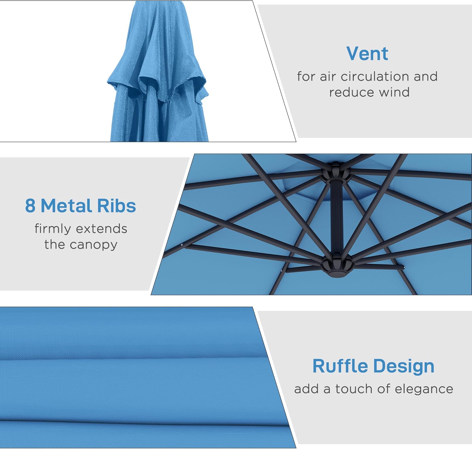 Outsunny 10' Cantilever Hanging Tilt Offset Patio Umbrella with UV & Water Fighting Material and Cross Base (Weight Not Included)